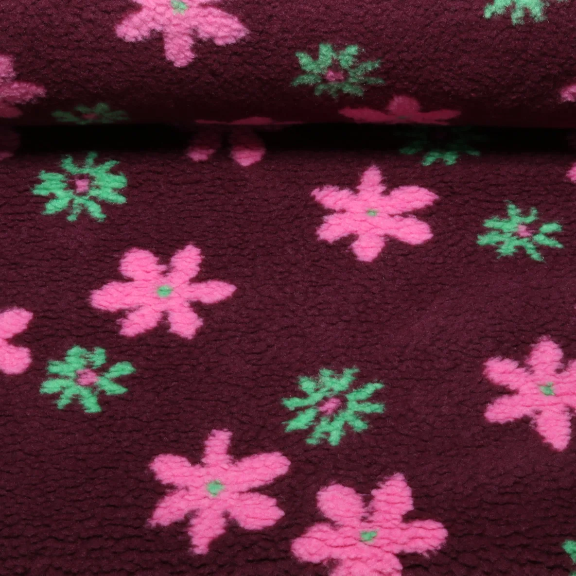 Teddyfleece Jacquard Blumenblüten Bordeauxrot