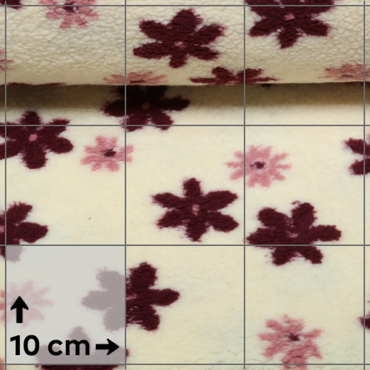 Teddyfleece Jacquard Blumenblüten Ecru