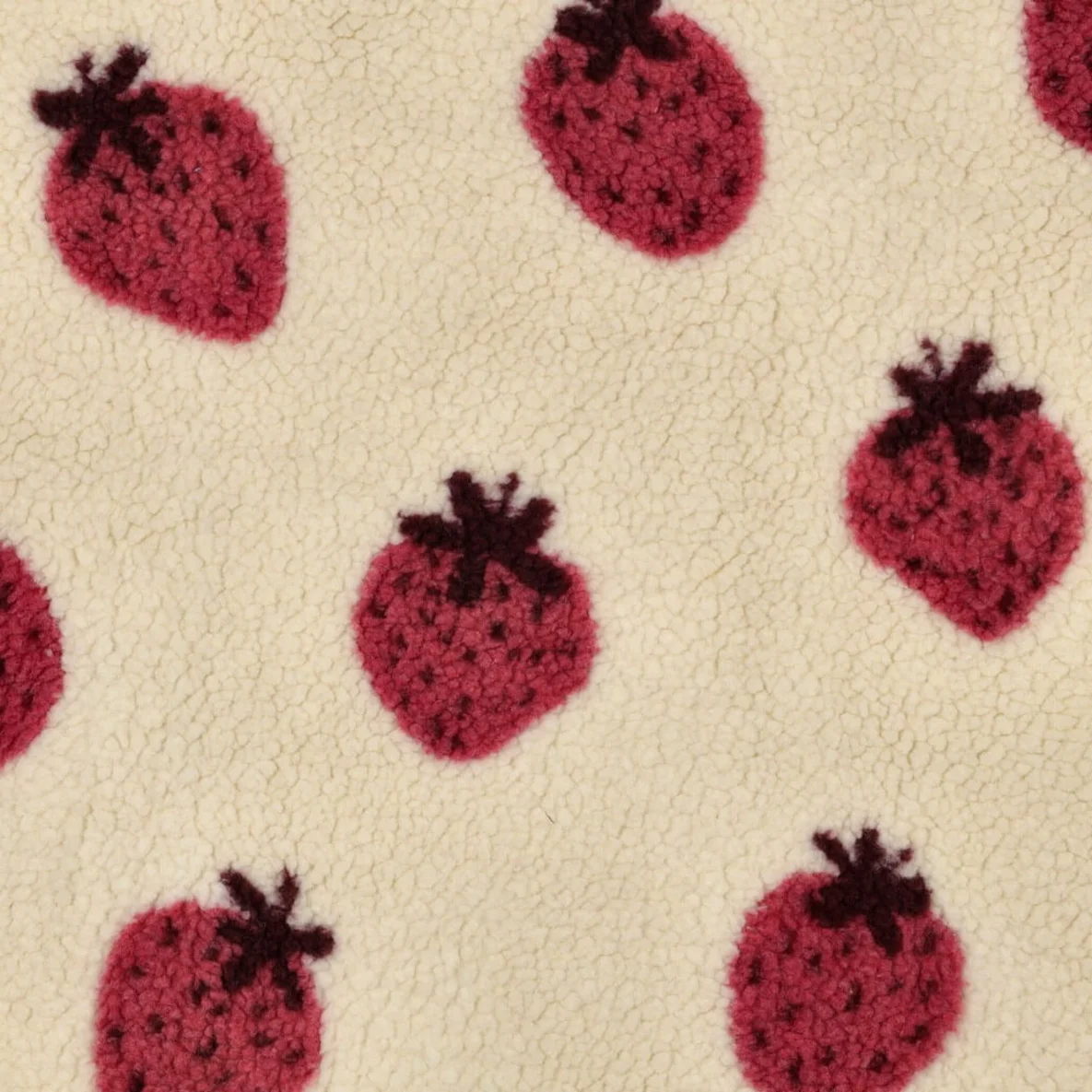 Teddyfleece Jacquard Erdbeeren Beige