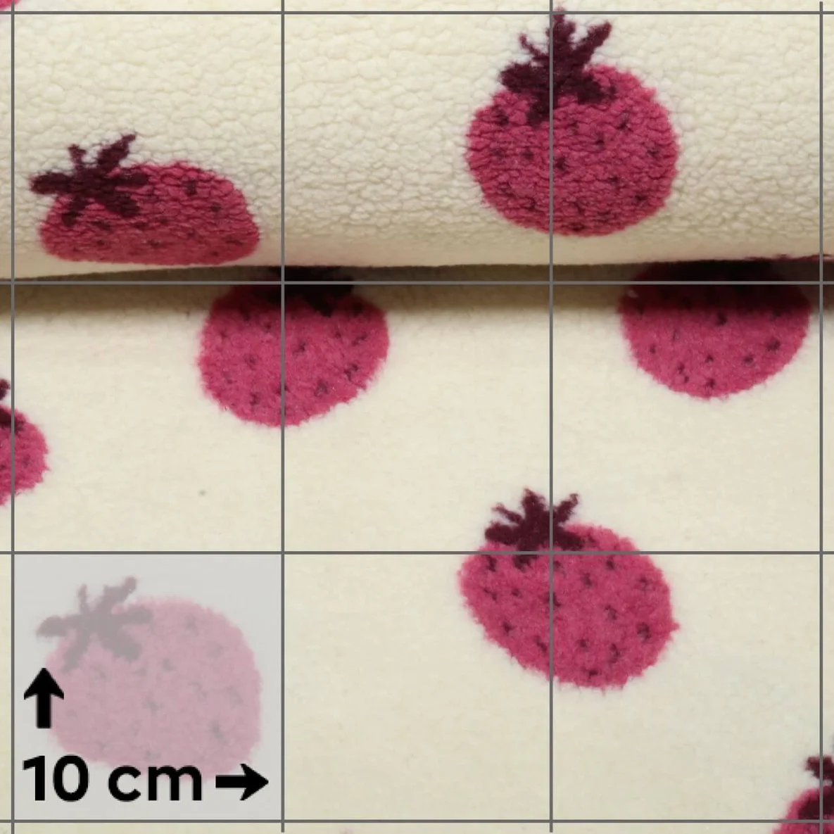 Teddyfleece Jacquard Erdbeeren Beige