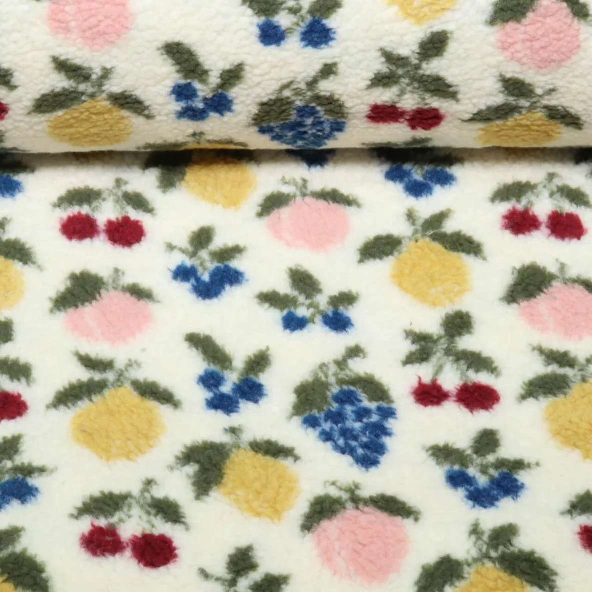 Teddyfleece Jacquard Früchte Ecru Multicolor