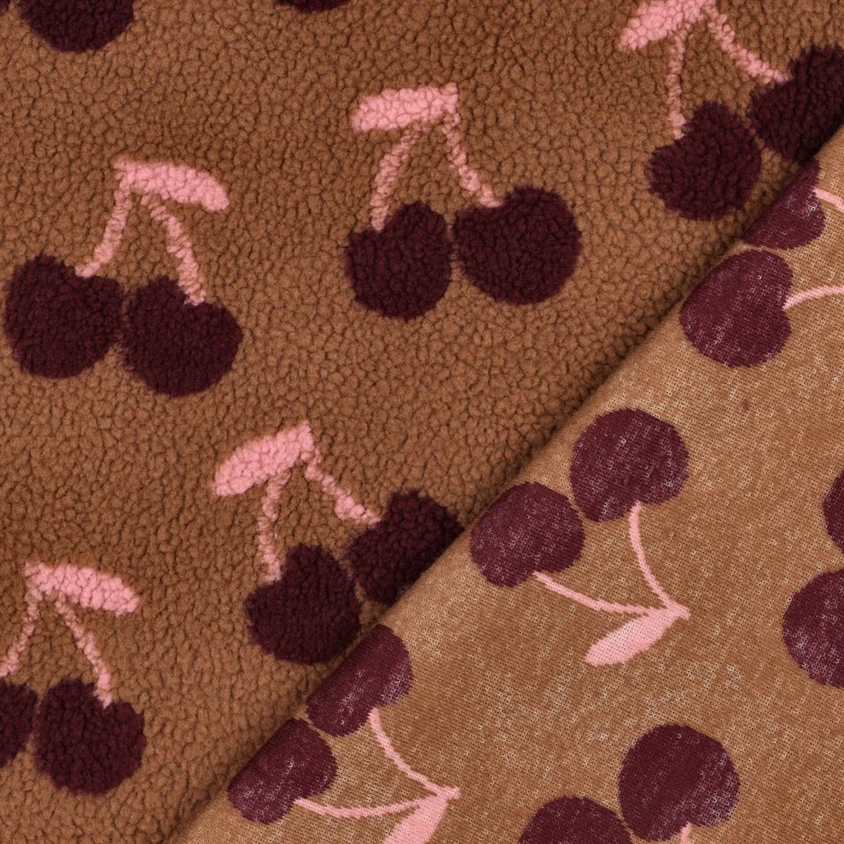 Teddyfleece Jacquard Kirschen Braun