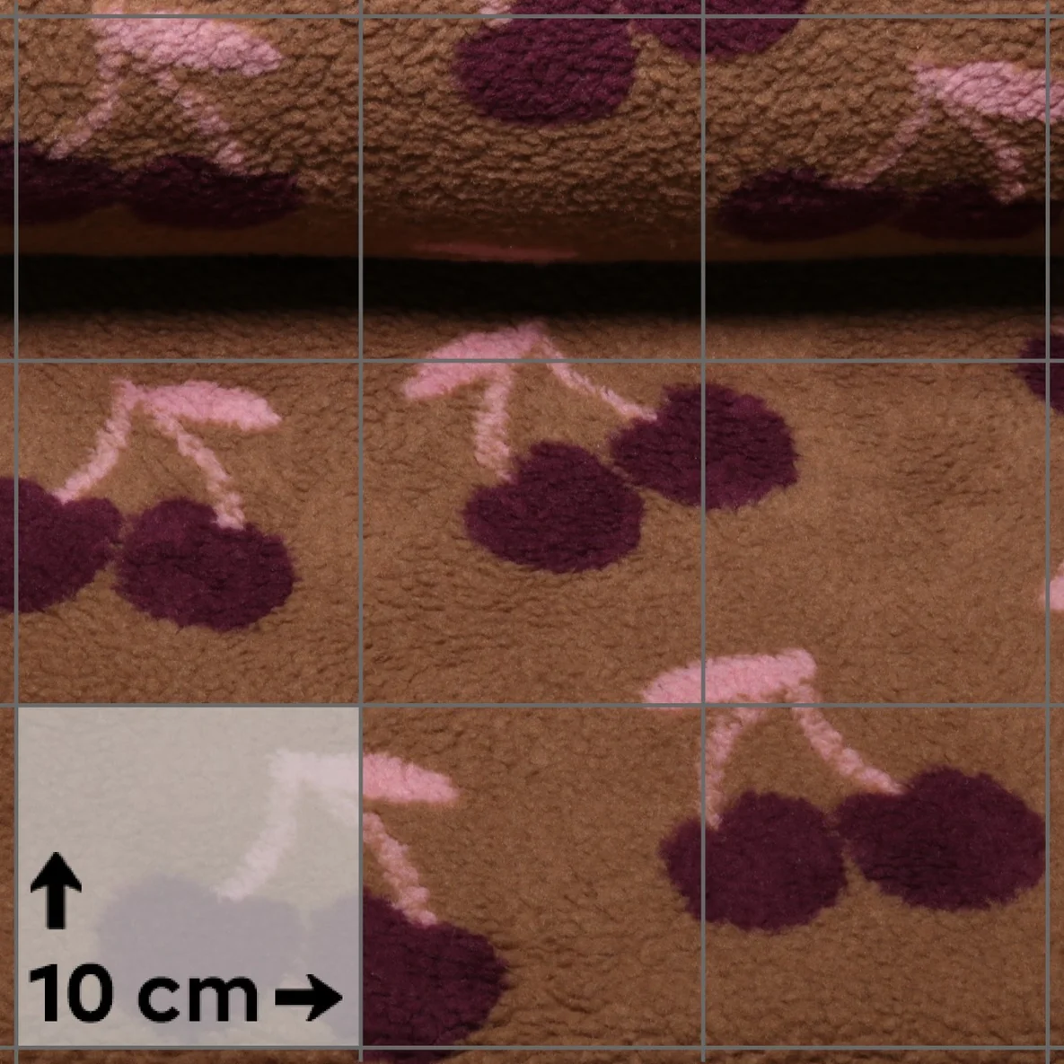 Teddyfleece Jacquard Kirschen Braun