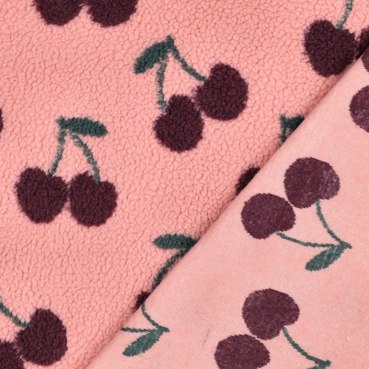 Teddyfleece Jacquard Kirschen Rosa