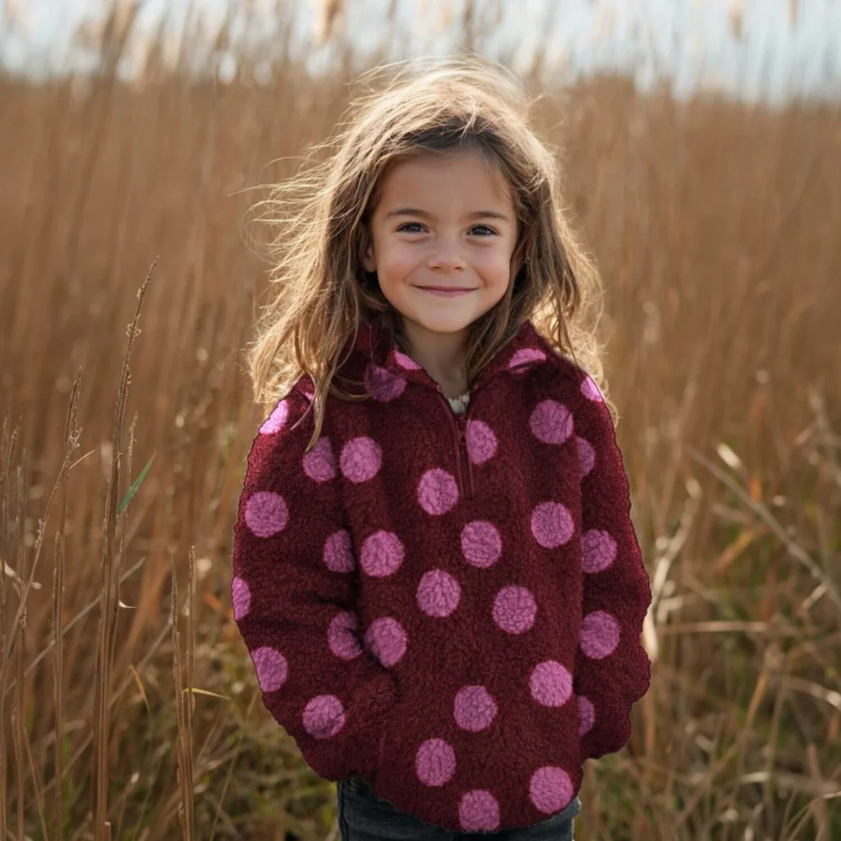 Teddyfleece Jacquard Punkte Bordeauxrot Pink