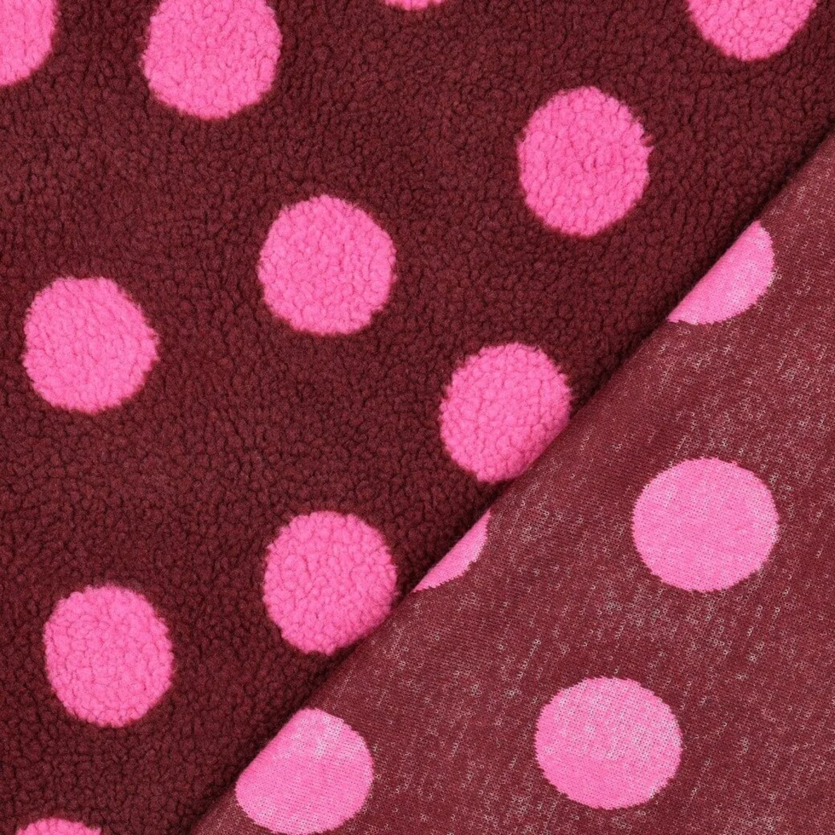 Teddyfleece Jacquard Punkte Bordeauxrot Pink