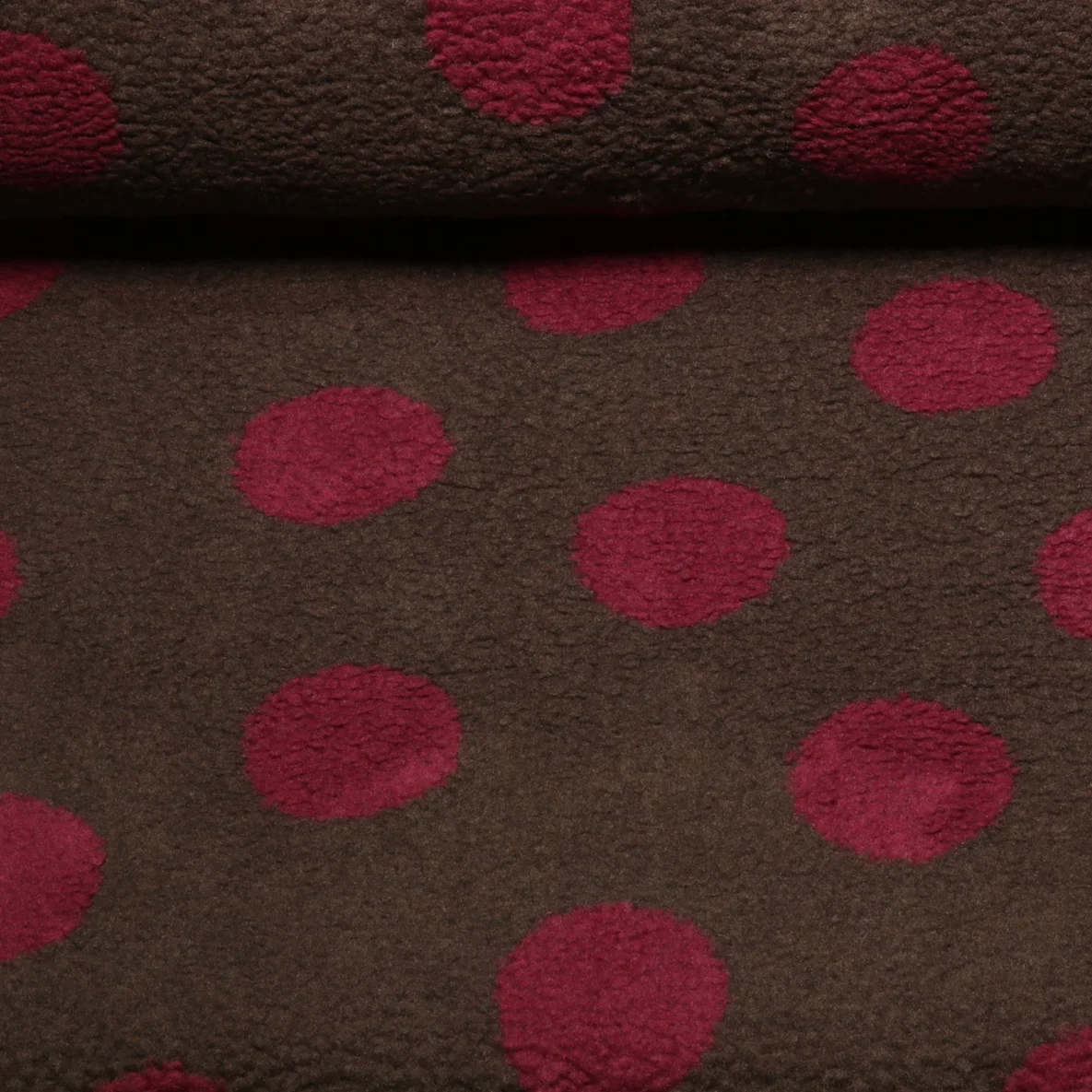 Teddyfleece Jacquard Punkte Dunkelbraun Bordeaux