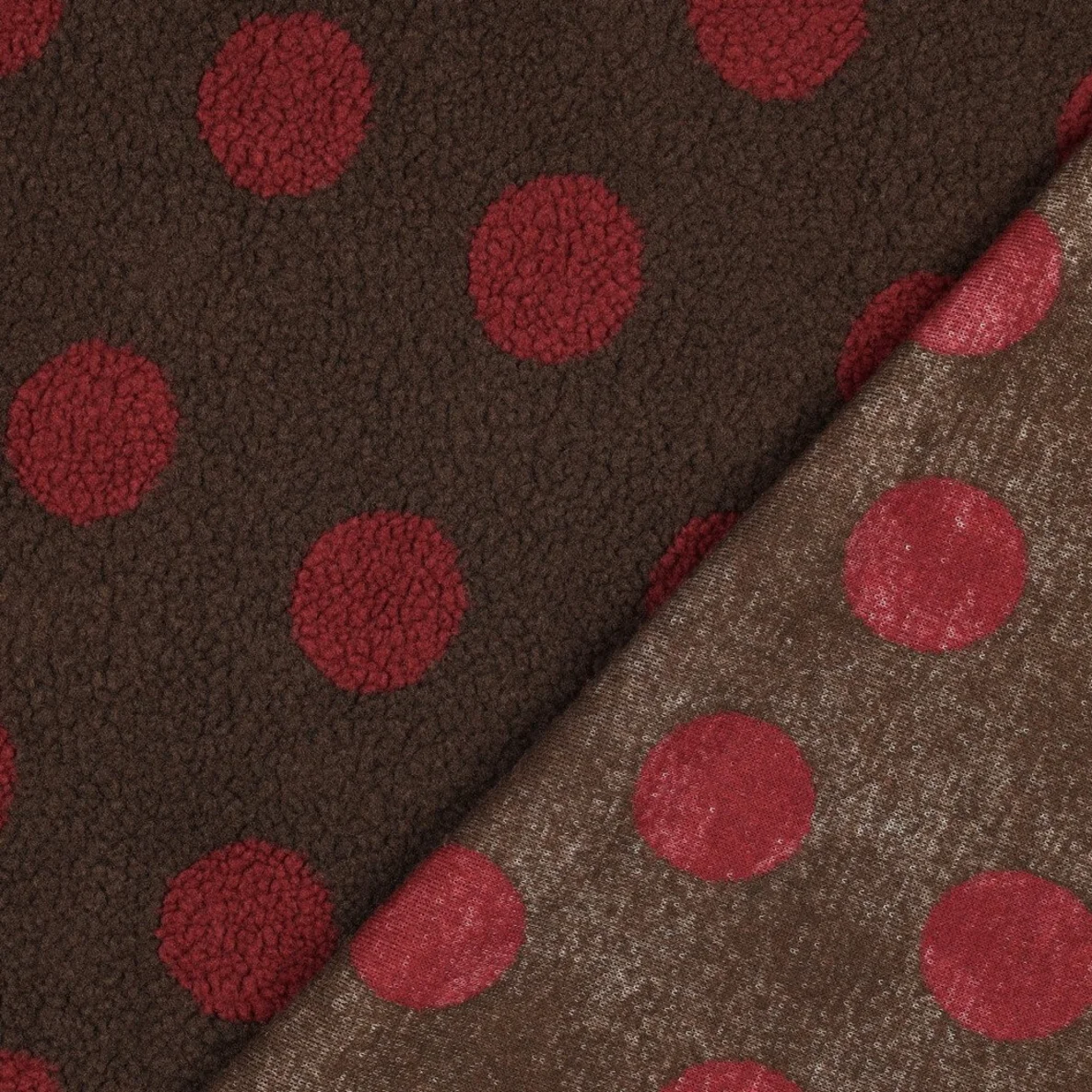 Teddyfleece Jacquard Punkte Dunkelbraun Bordeaux