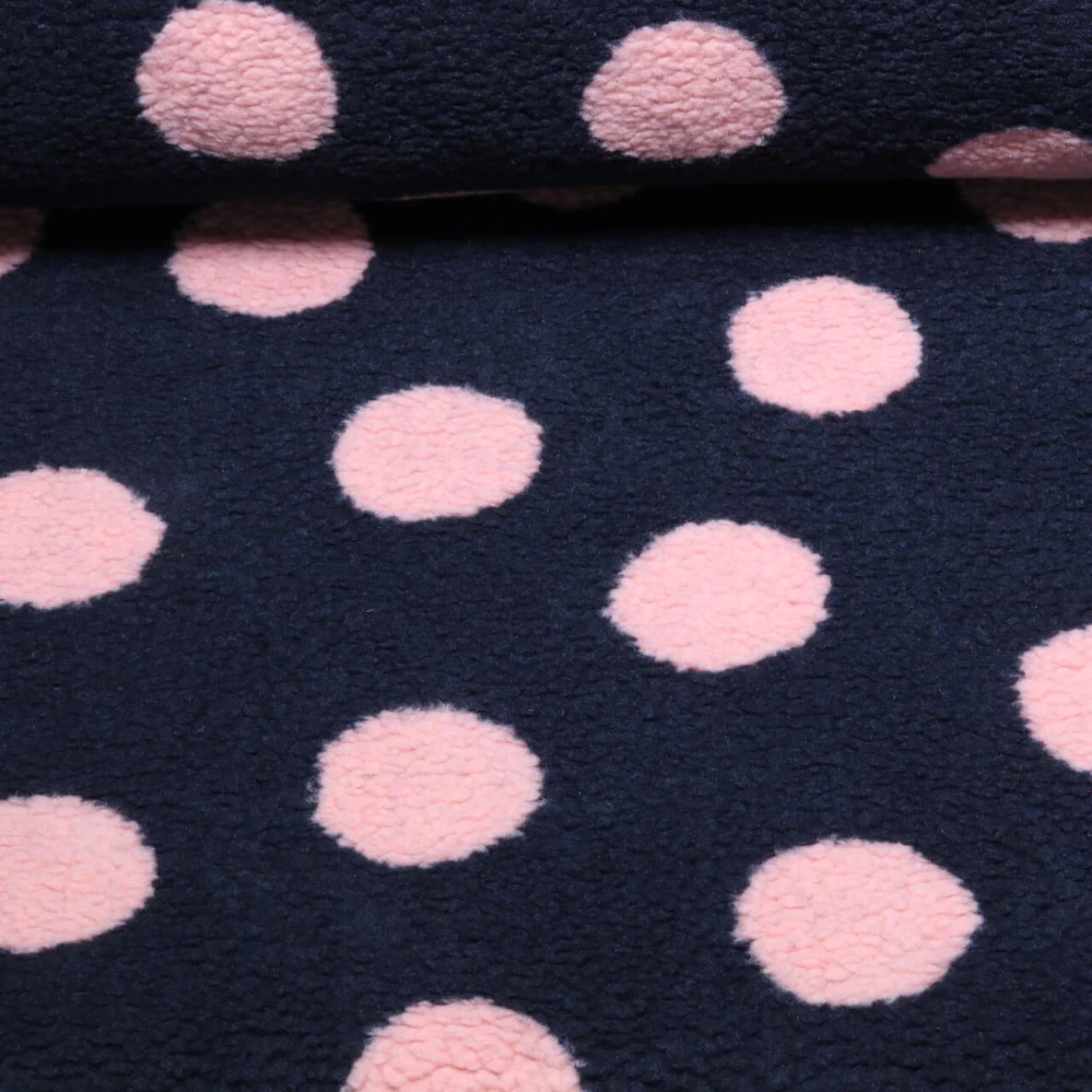 Teddyfleece Jacquard Punkte Marineblau Rosa