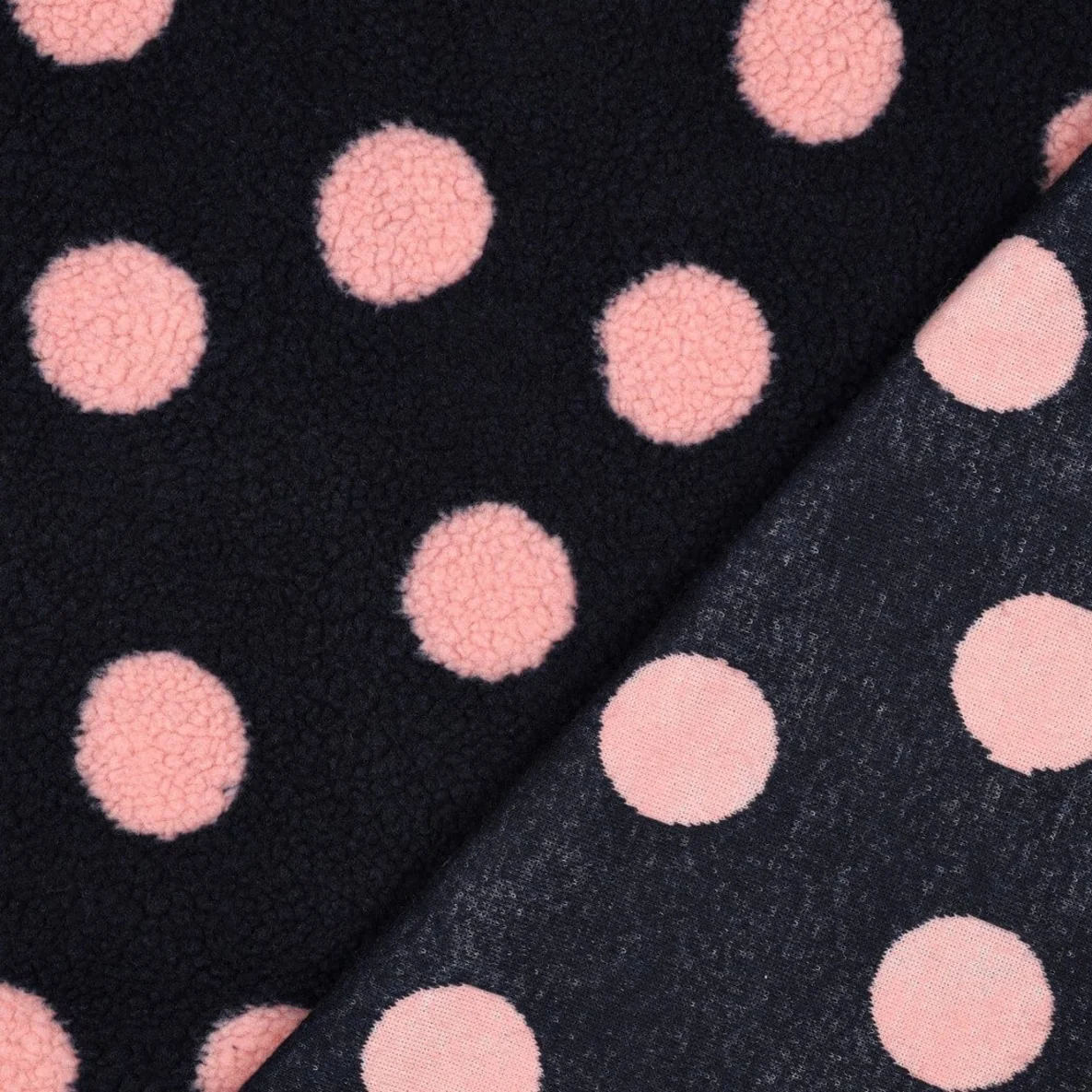 Teddyfleece Jacquard Punkte Marineblau Rosa