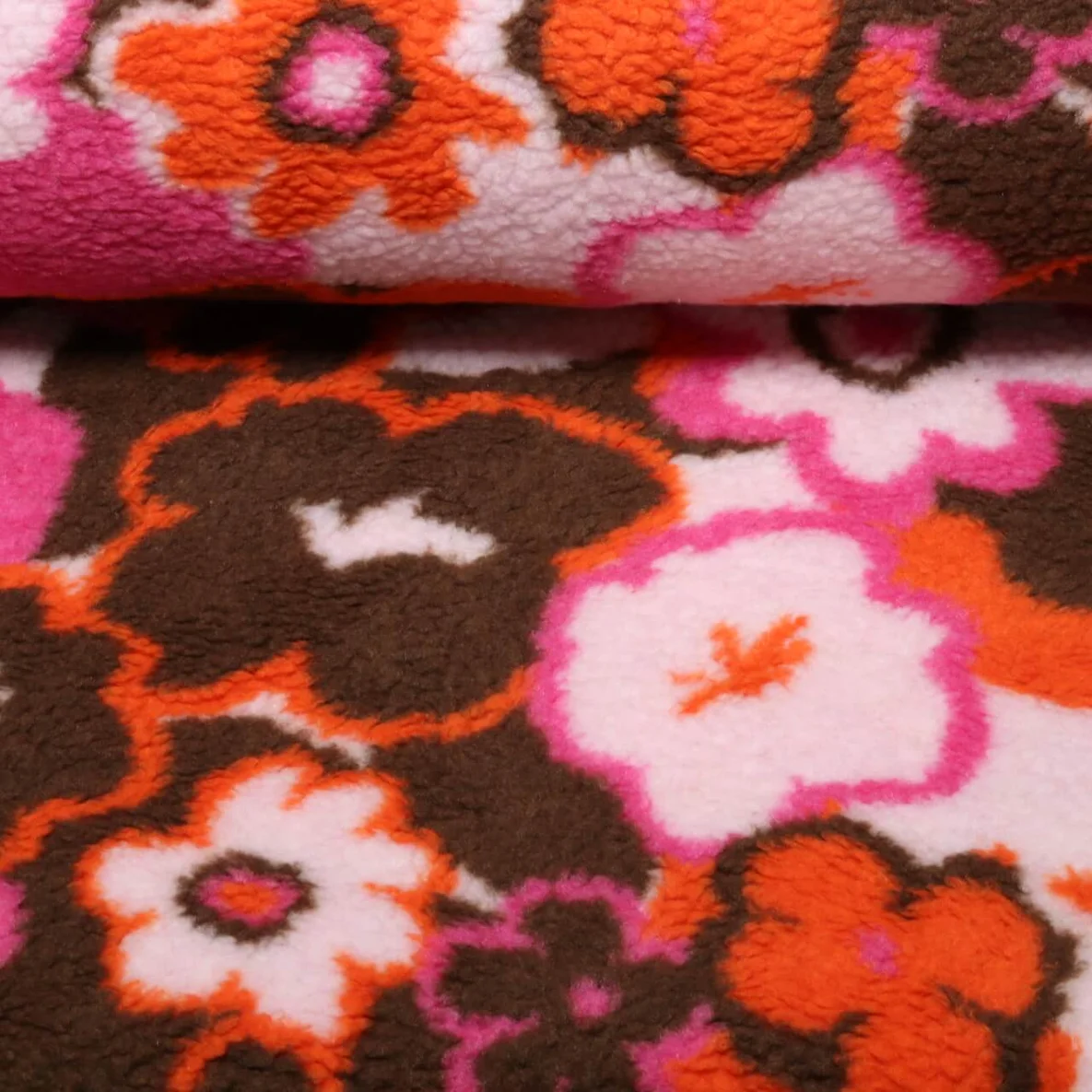 Teddyfleece Jacquard Retro Blumen Rosa