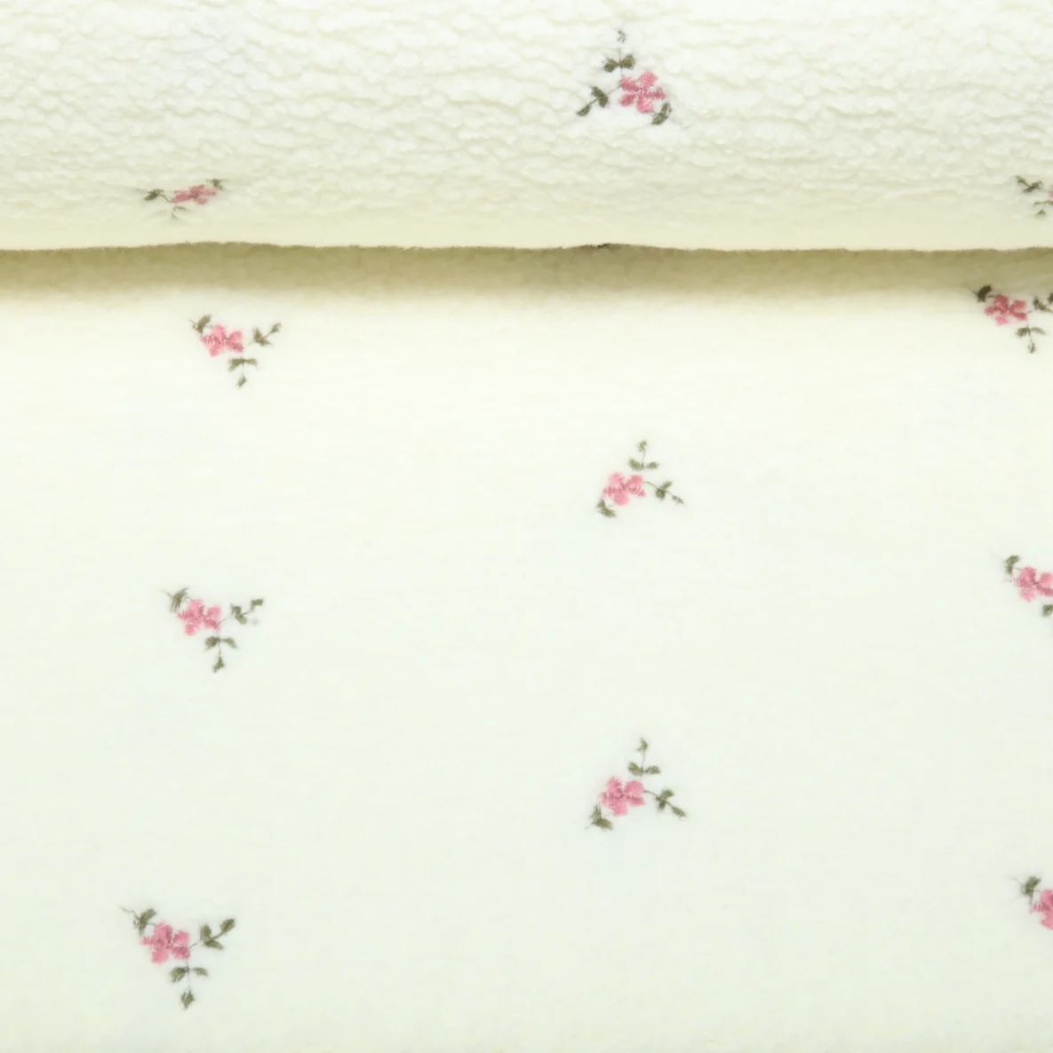 Teddyfleece Stickerei Blumen Ecru