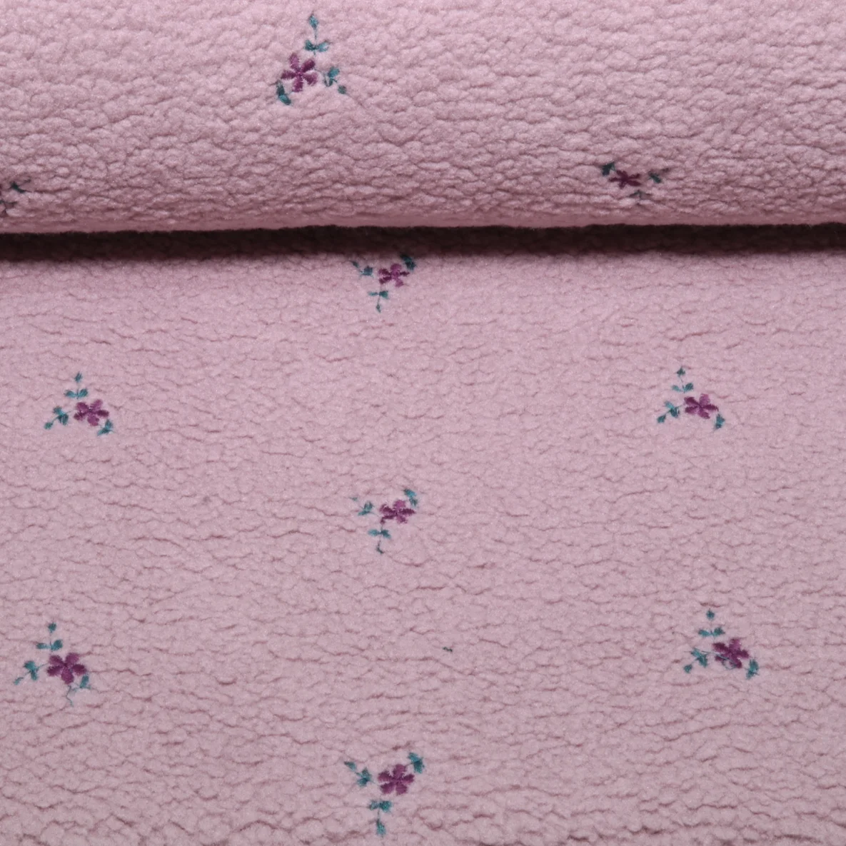 Teddyfleece Stickerei Blumen Mauve
