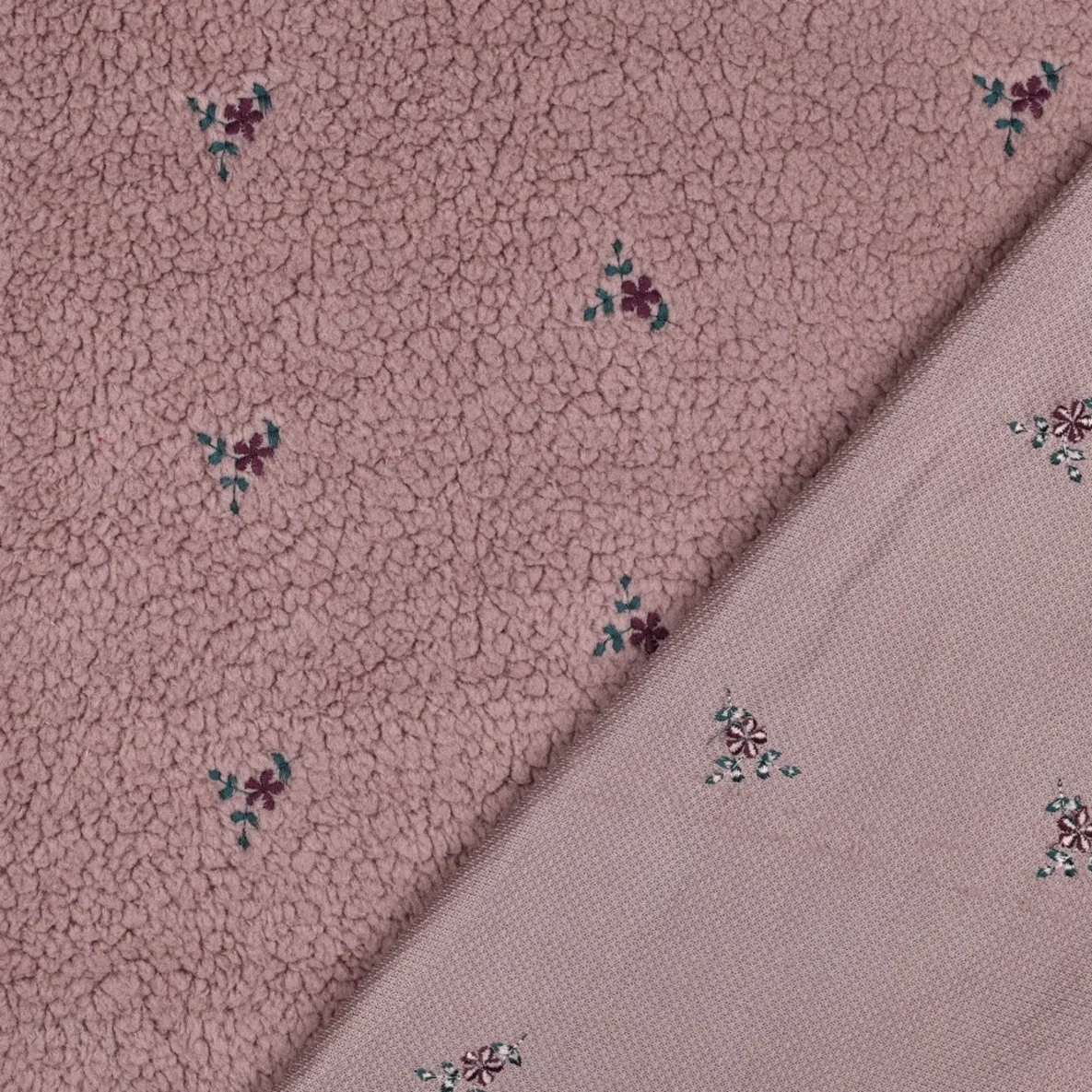 Teddyfleece Stickerei Blumen Mauve