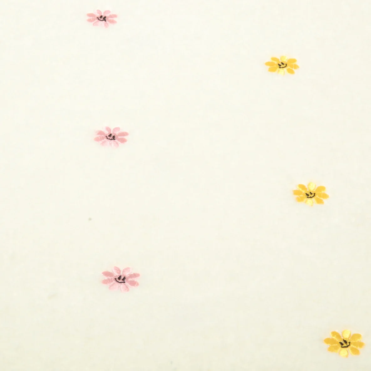 Teddystoff Bestickt  Blumen Ecru Gelb