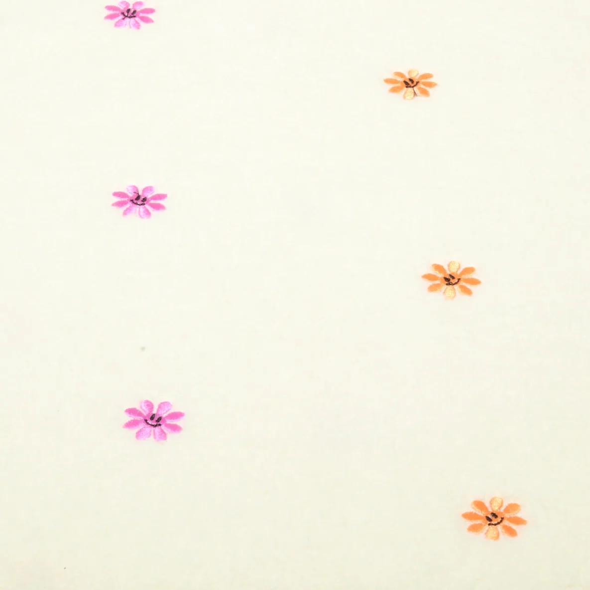 Teddystoff Bestickt  Blumen Ecru Orange