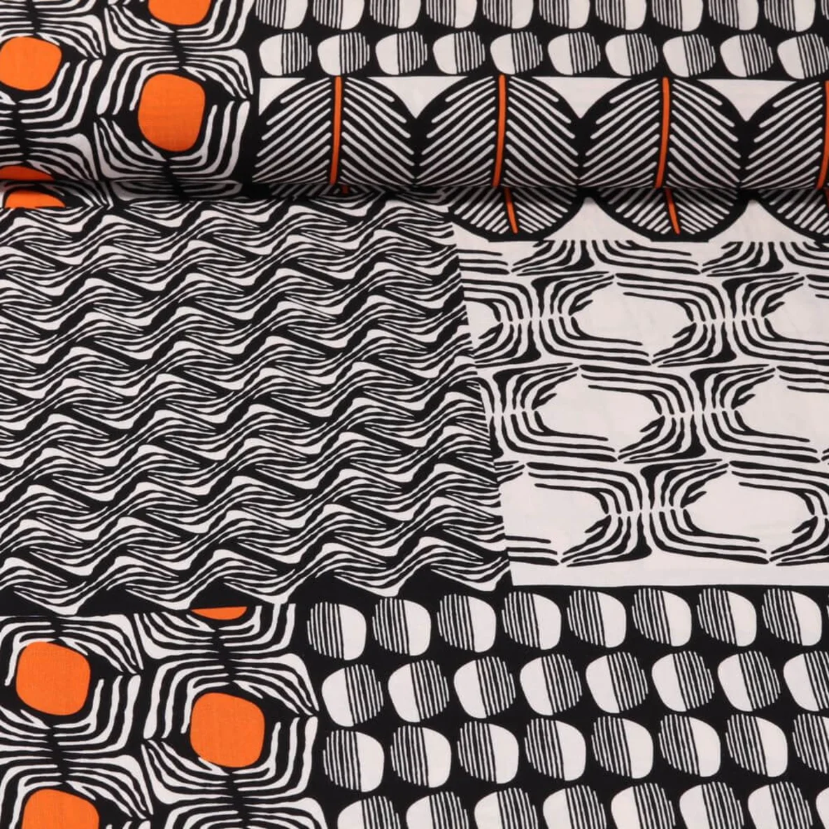 Viskos Popeline Mustermix Ecru Orange