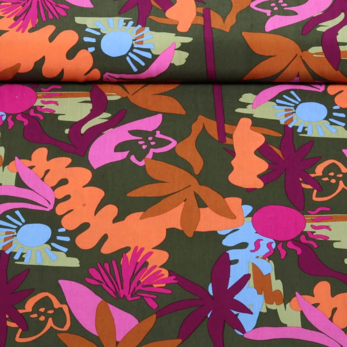 Viskose Blumen Armeegrün Ecovero™