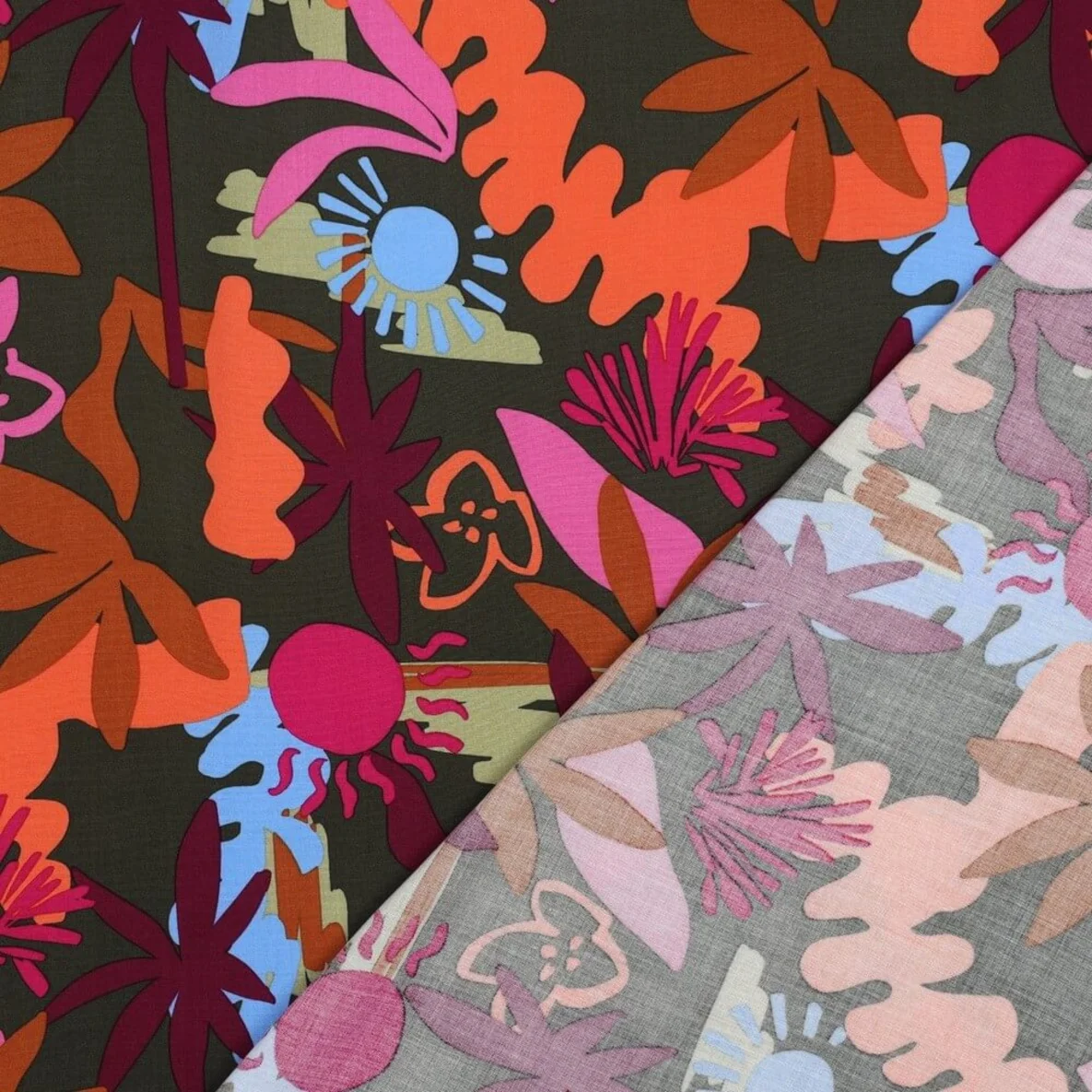 Viskose Blumen Armeegrün Ecovero™