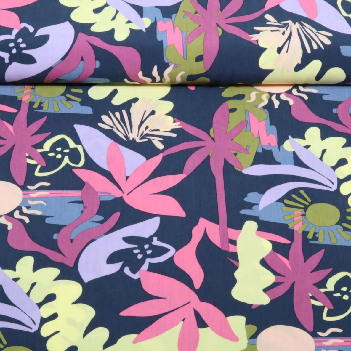 Viskose Blumen Marineblau Ecovero™