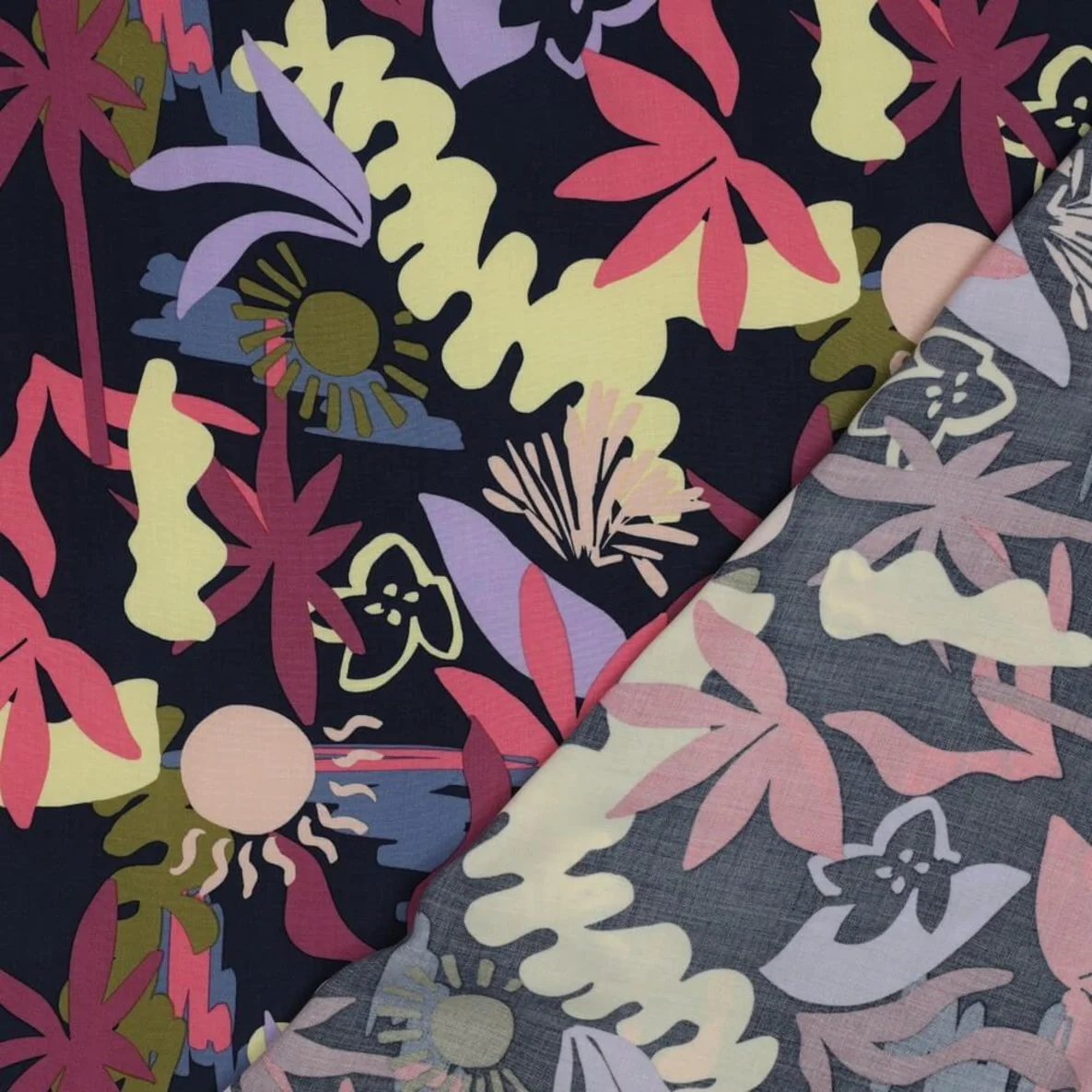 Viskose Blumen Marineblau Ecovero™