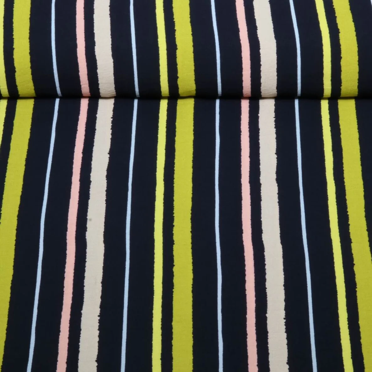 Viskose Crepe Streifen Mix Navy Grün