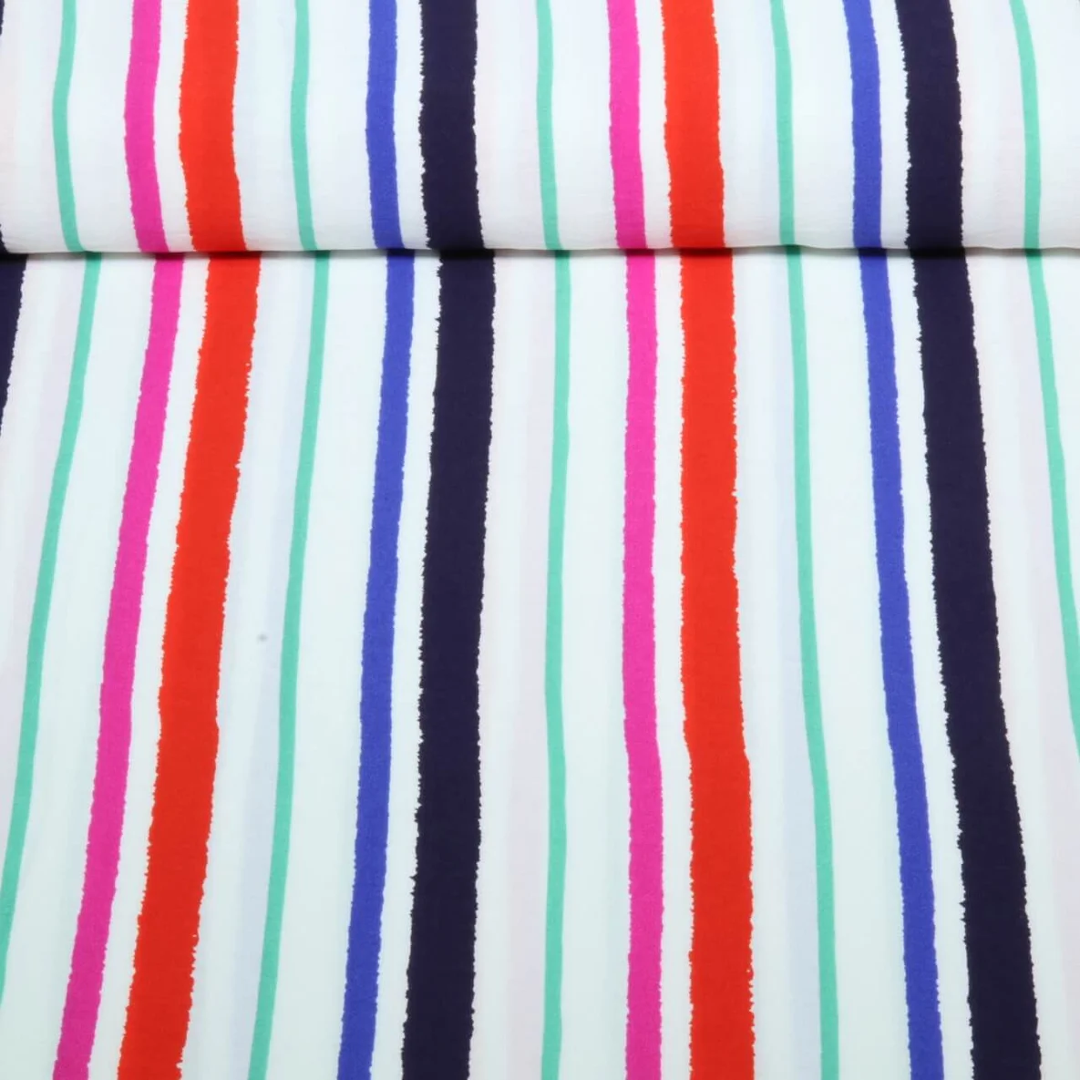 Viskose Crepe Streifen Mix Weiß Navy