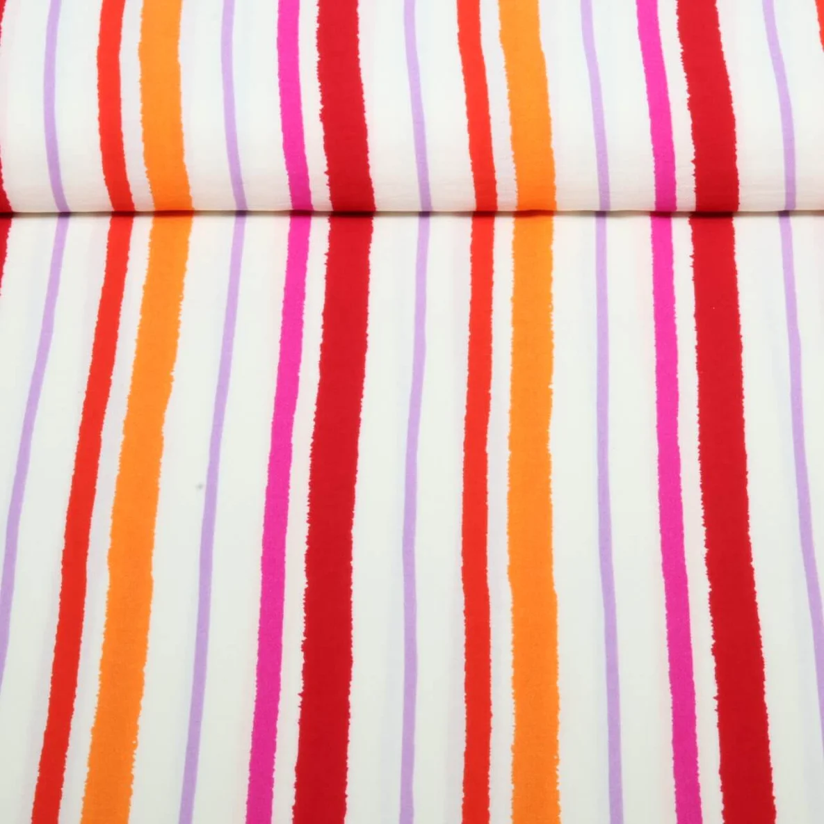 Viskose Crepe Streifen Mix Weiß Rot