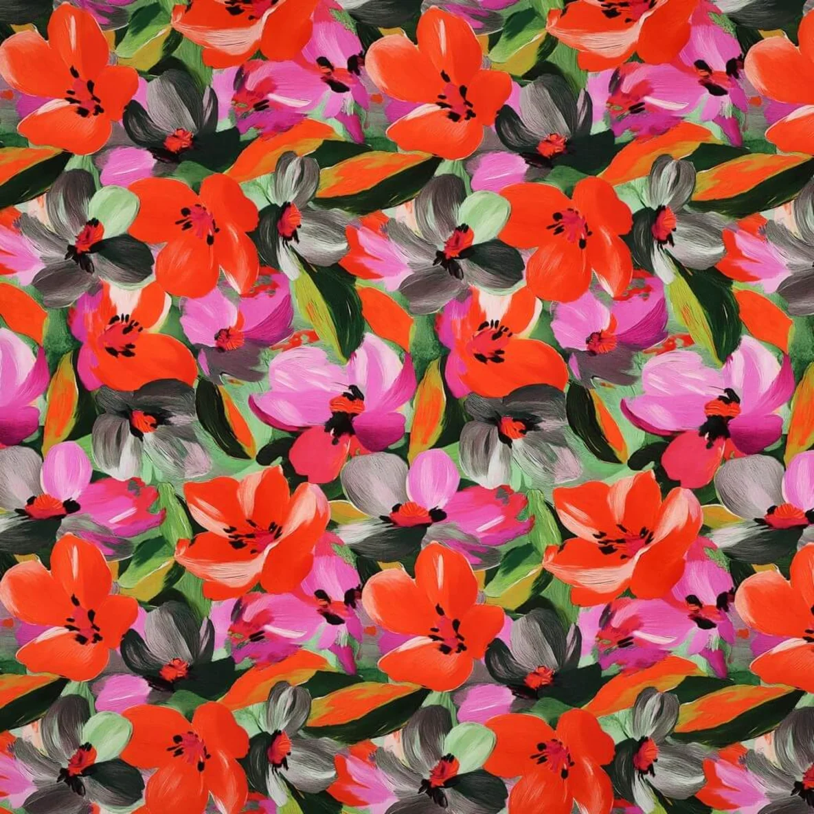 Viskose Digitaldruck Gemalte Blüten Multicolor ECOVERO