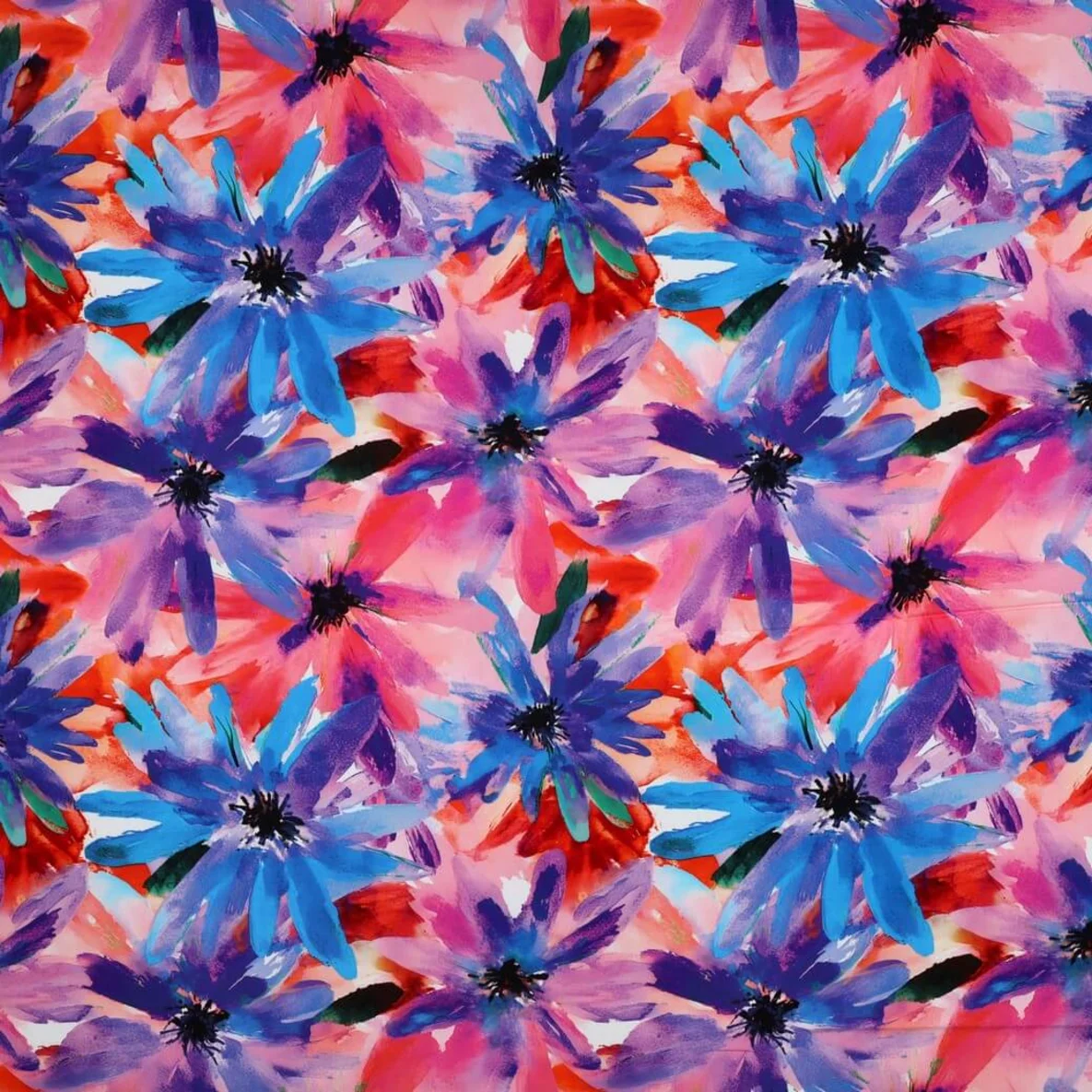 Viskose Digitaldruck Große Aquarellblüten Blau ECOVERO