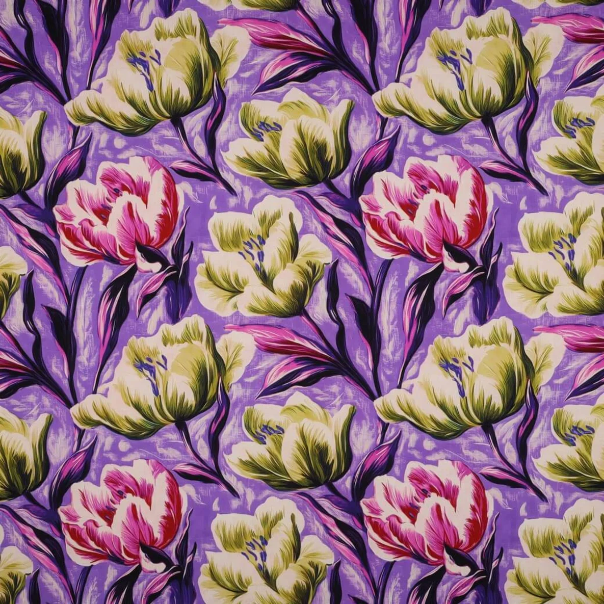 Viskose Digitaldruck Tulpen Lila ECOVERO