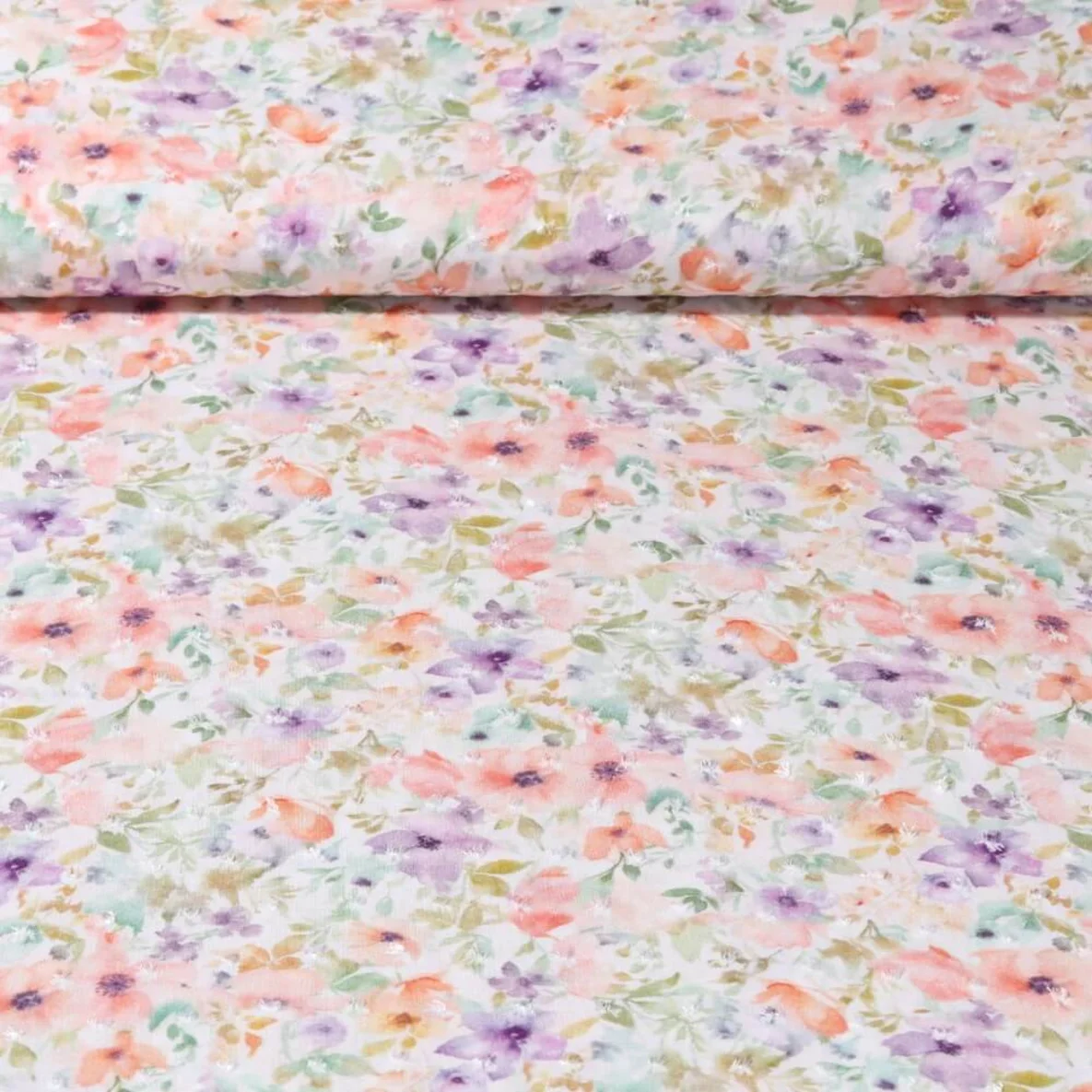 Viskose Dobby Pastellblumen Ecru