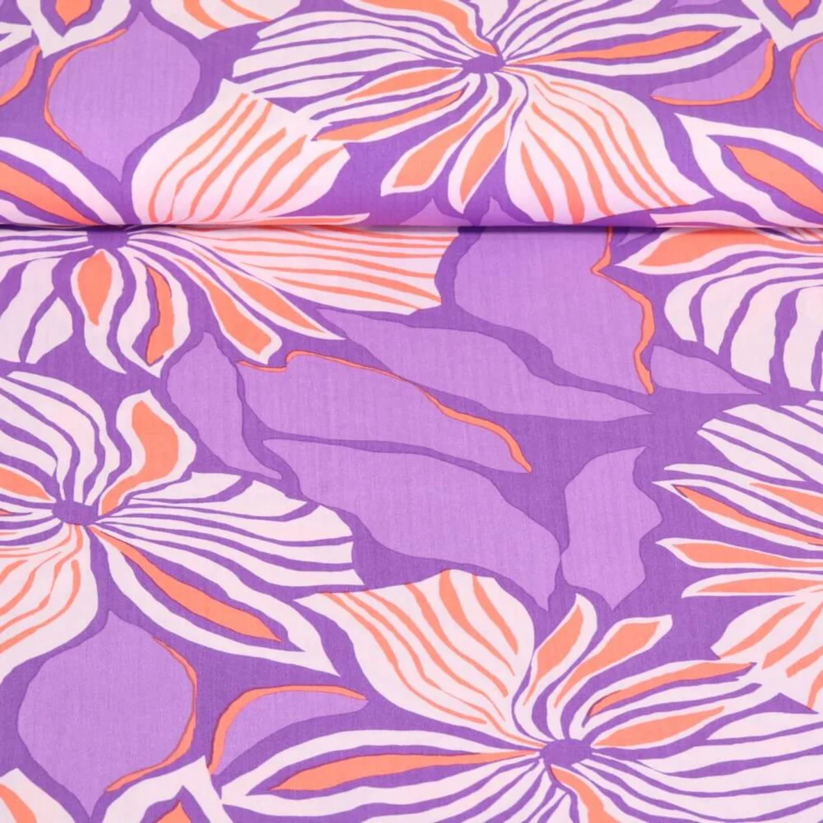 Viskose Große Blüten Blätter Lila EcoVero By Lenzing