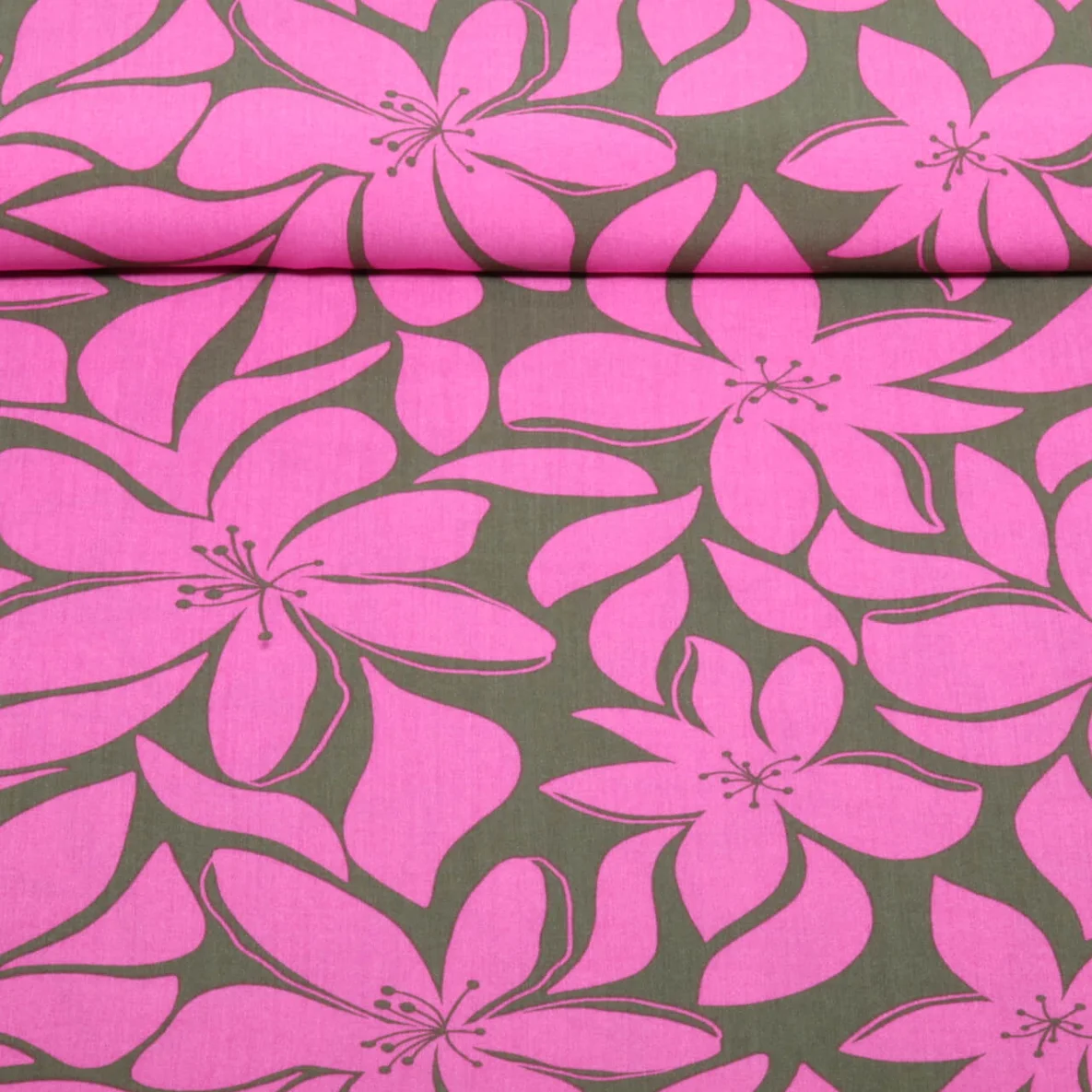 Viskose Große Blüten Khaki