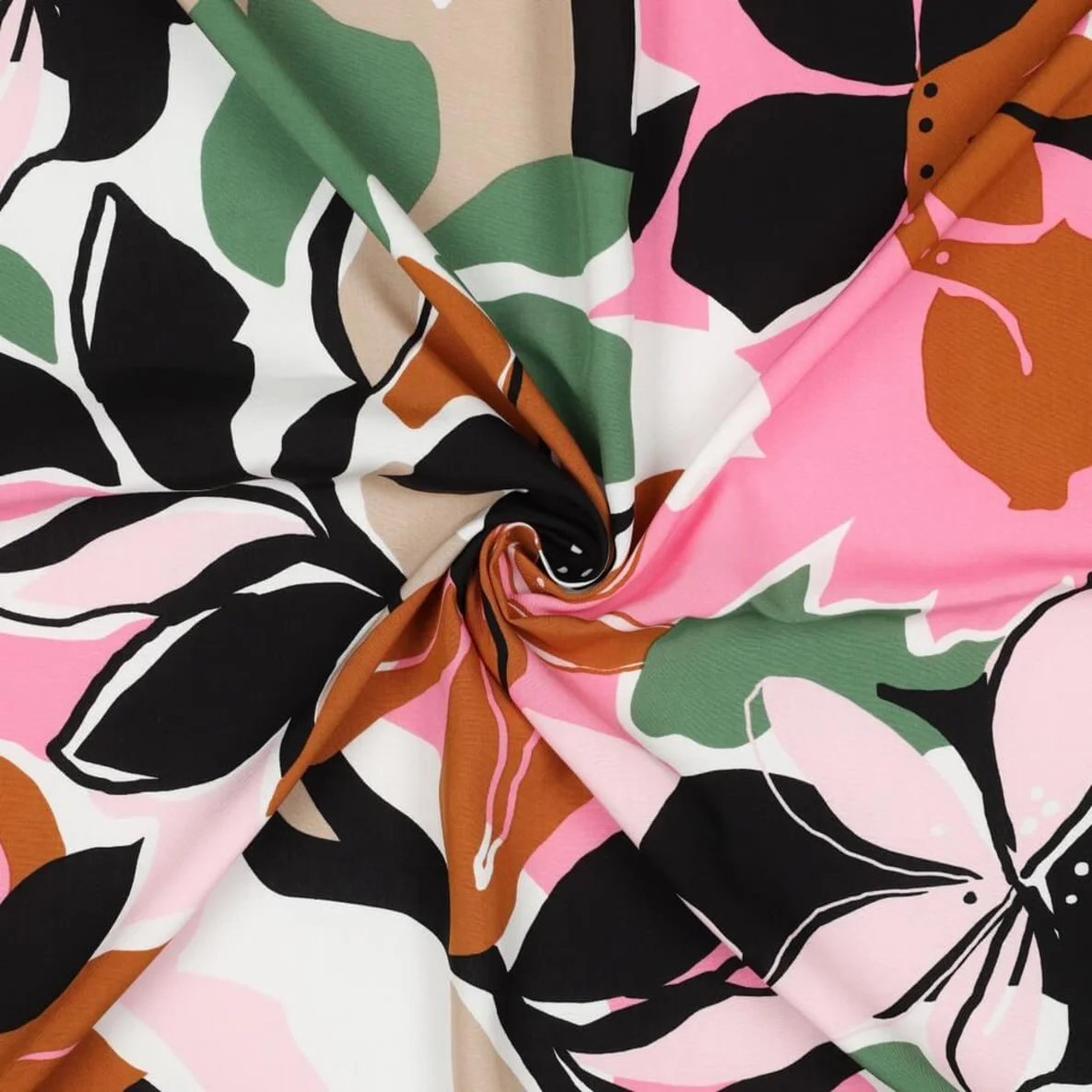 Viskose Große Blüten Pink Grün EcoVero By Lenzing