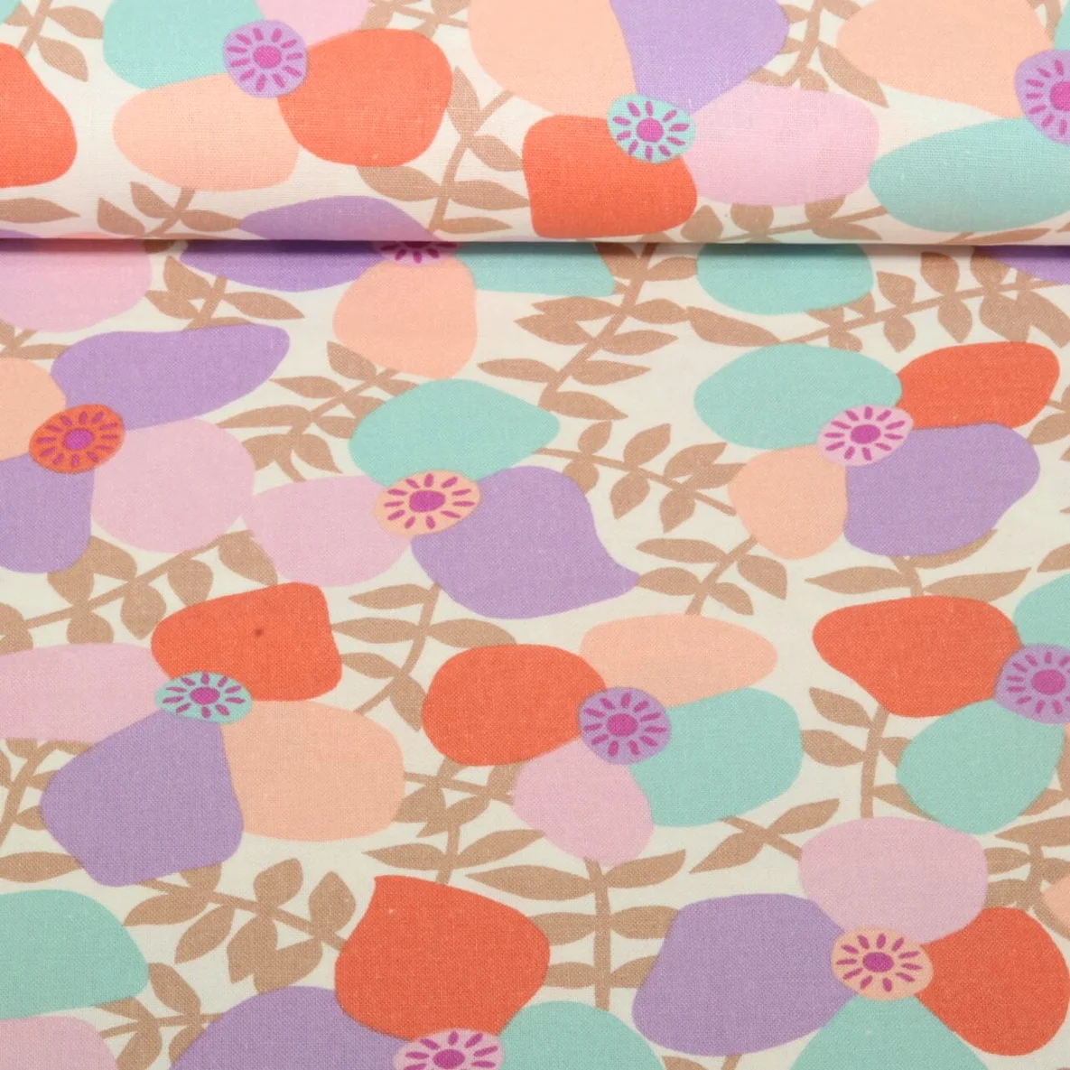 Viskose-Leinen - Nerida Hansen Lema Poppies Offwhite