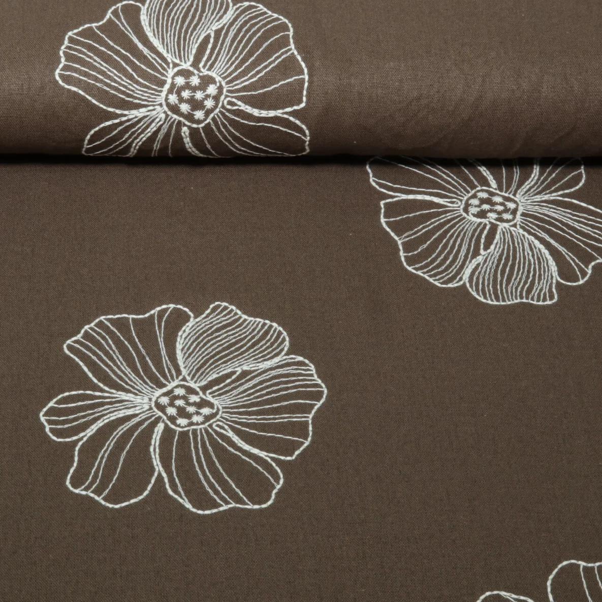 Viskose Leinen Stickerei Blumen Braun