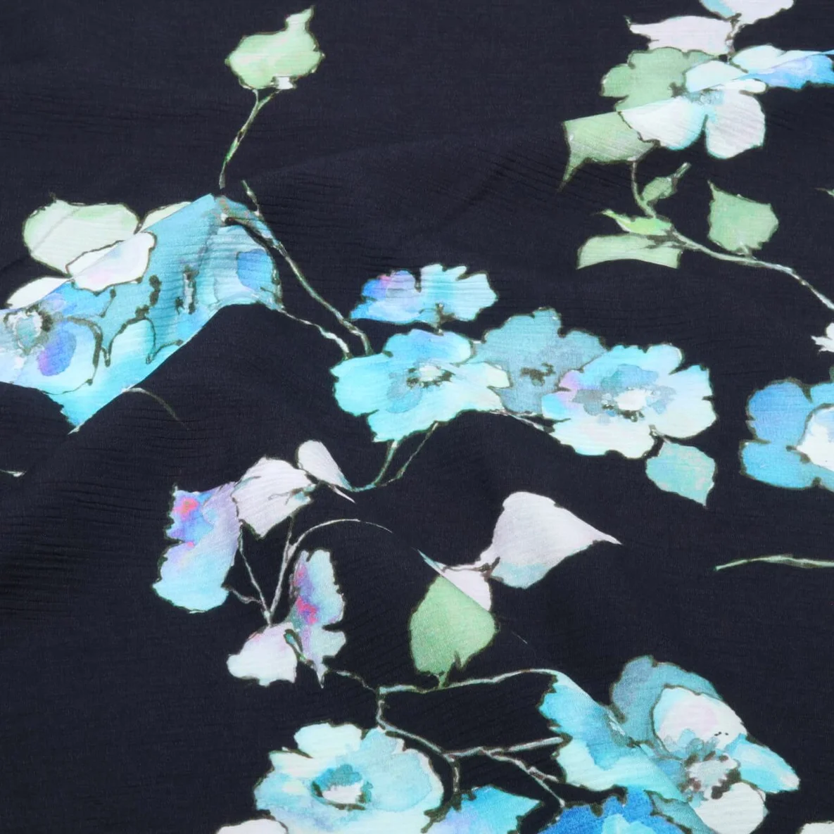 Viskose Plisseeoptik Blumen Navy