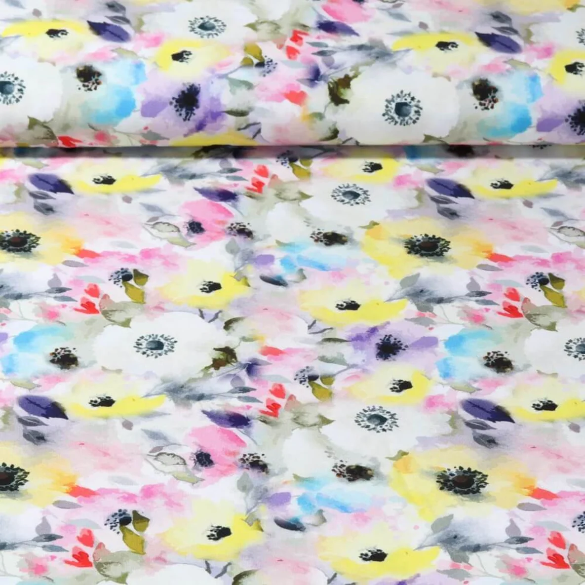 Viskose Popeline Aquarellblüten Multicolor