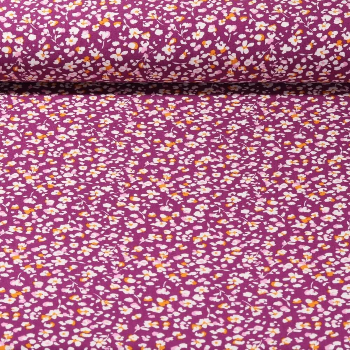 Viskose Popeline Blümchen Beere