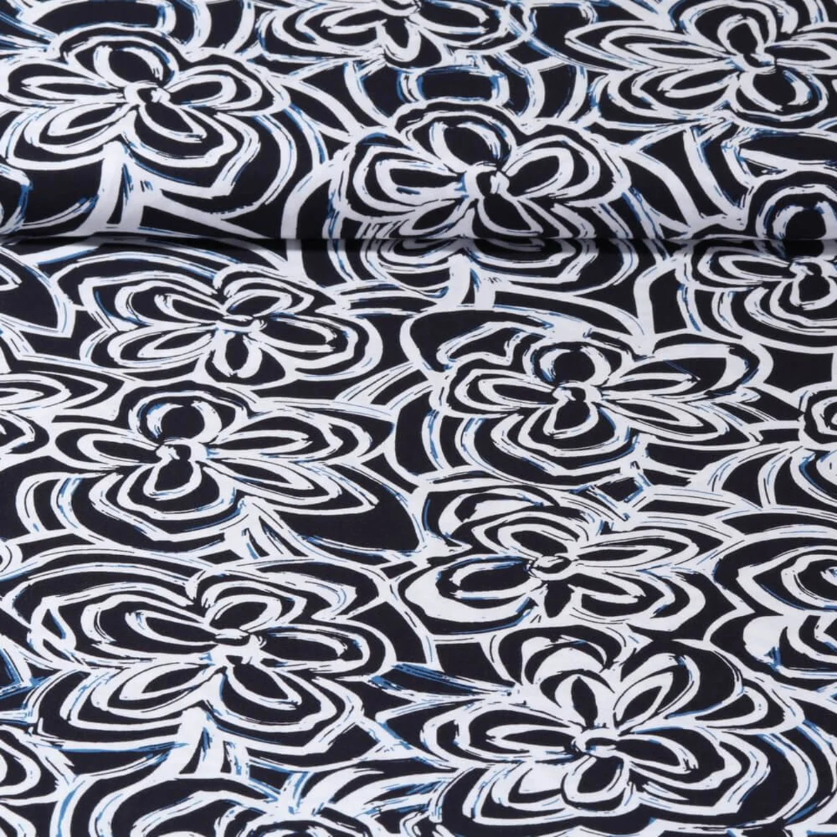 Viskose Popeline Blüten Navy