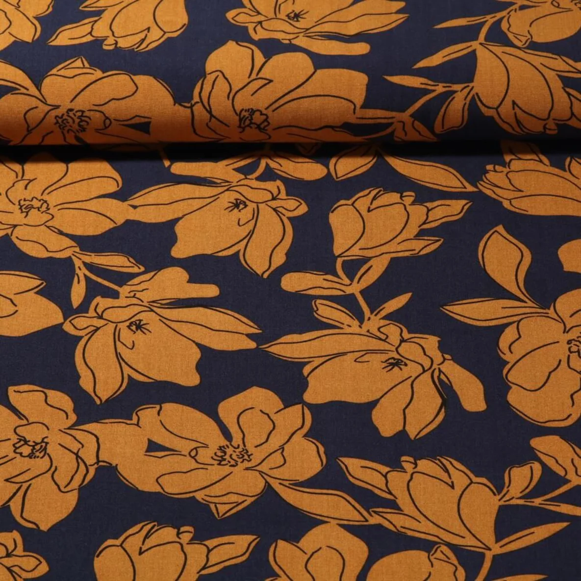 Viskose Popeline Blüten Navy