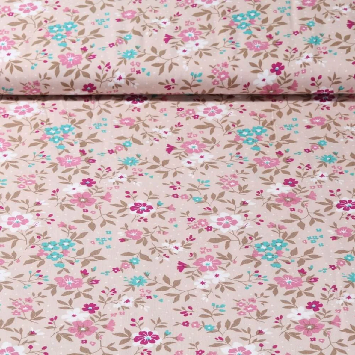 Viskose Popeline Blüten Punkte Sand