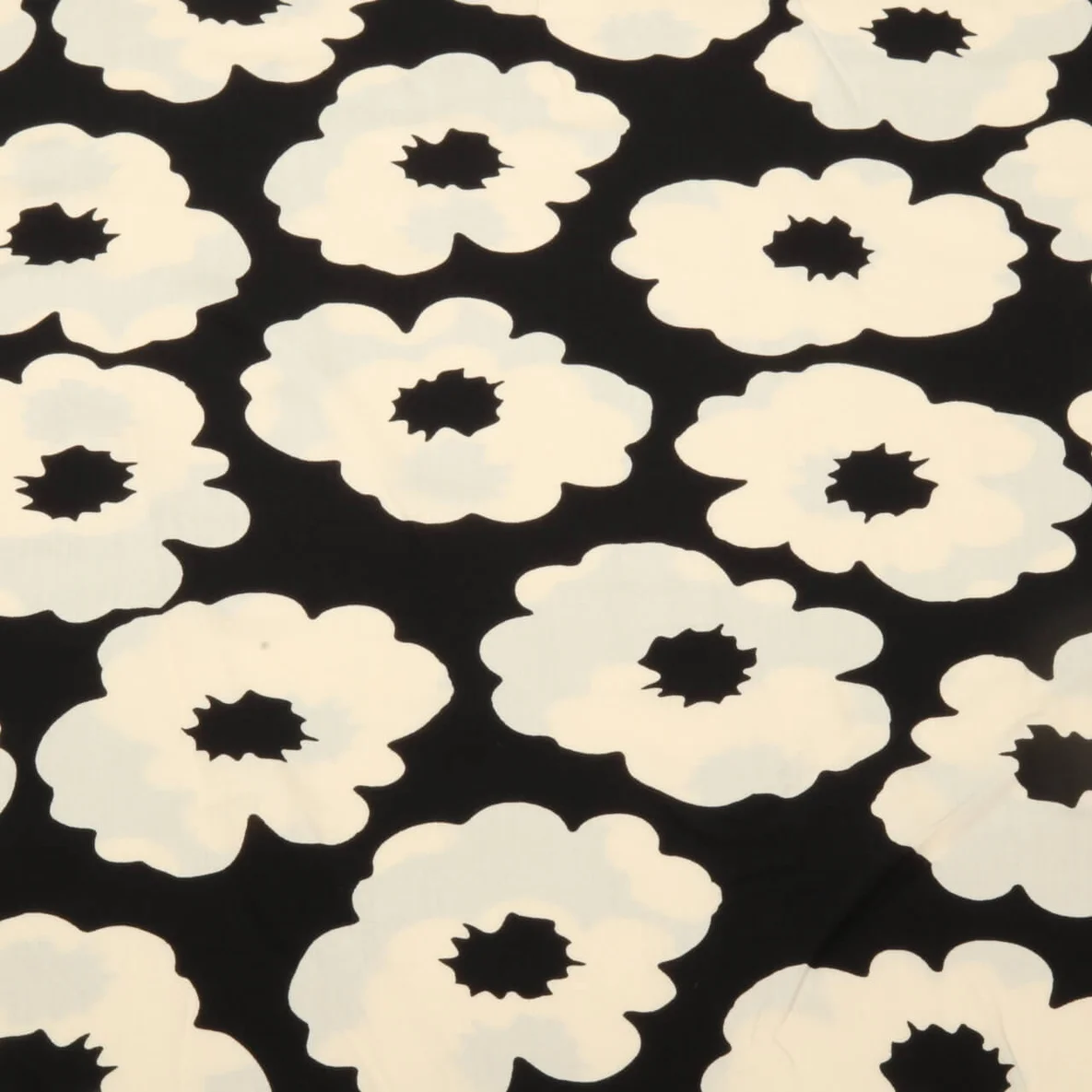 Viskose Popeline Blüten Schwarz Ecru