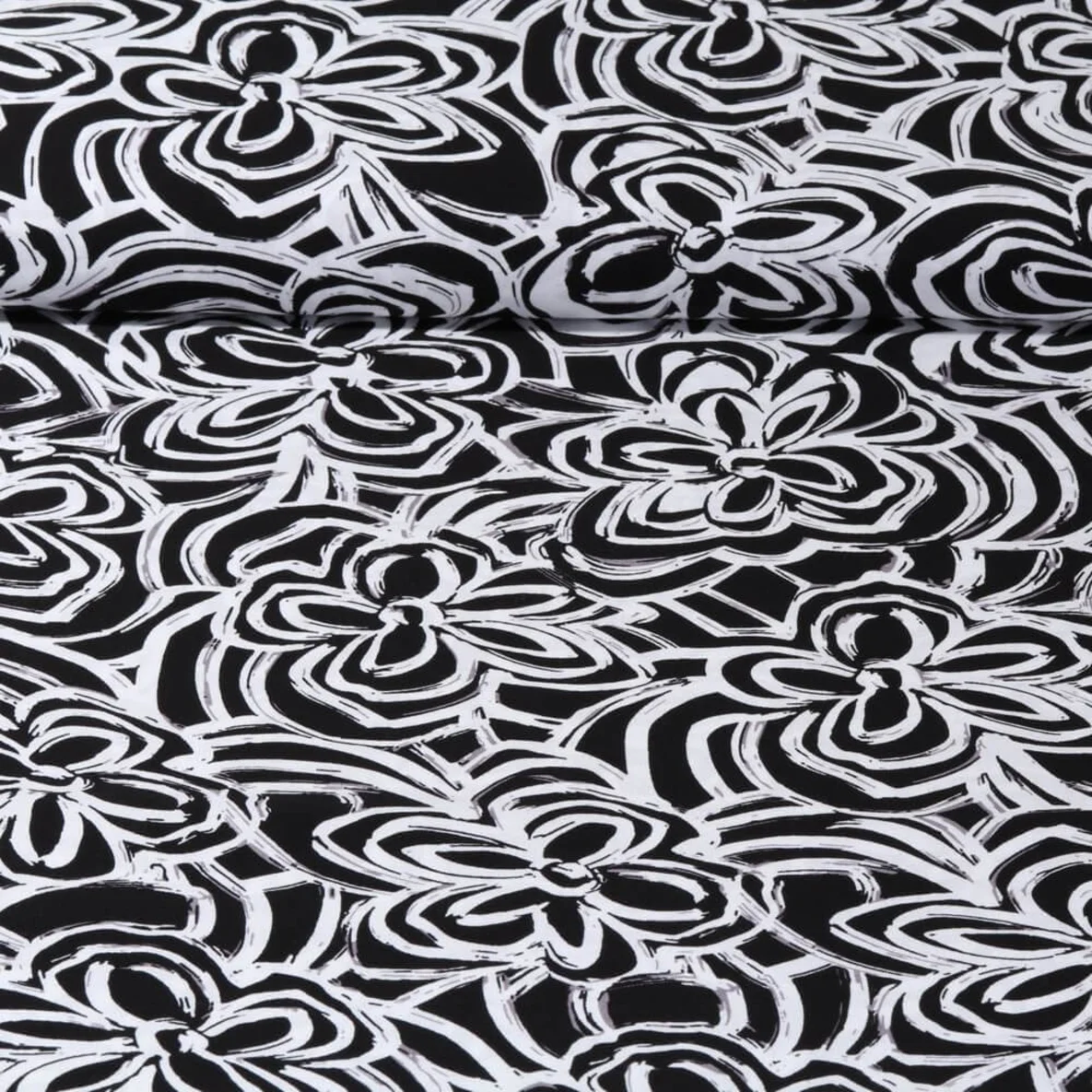 Viskose Popeline Blüten Schwarz