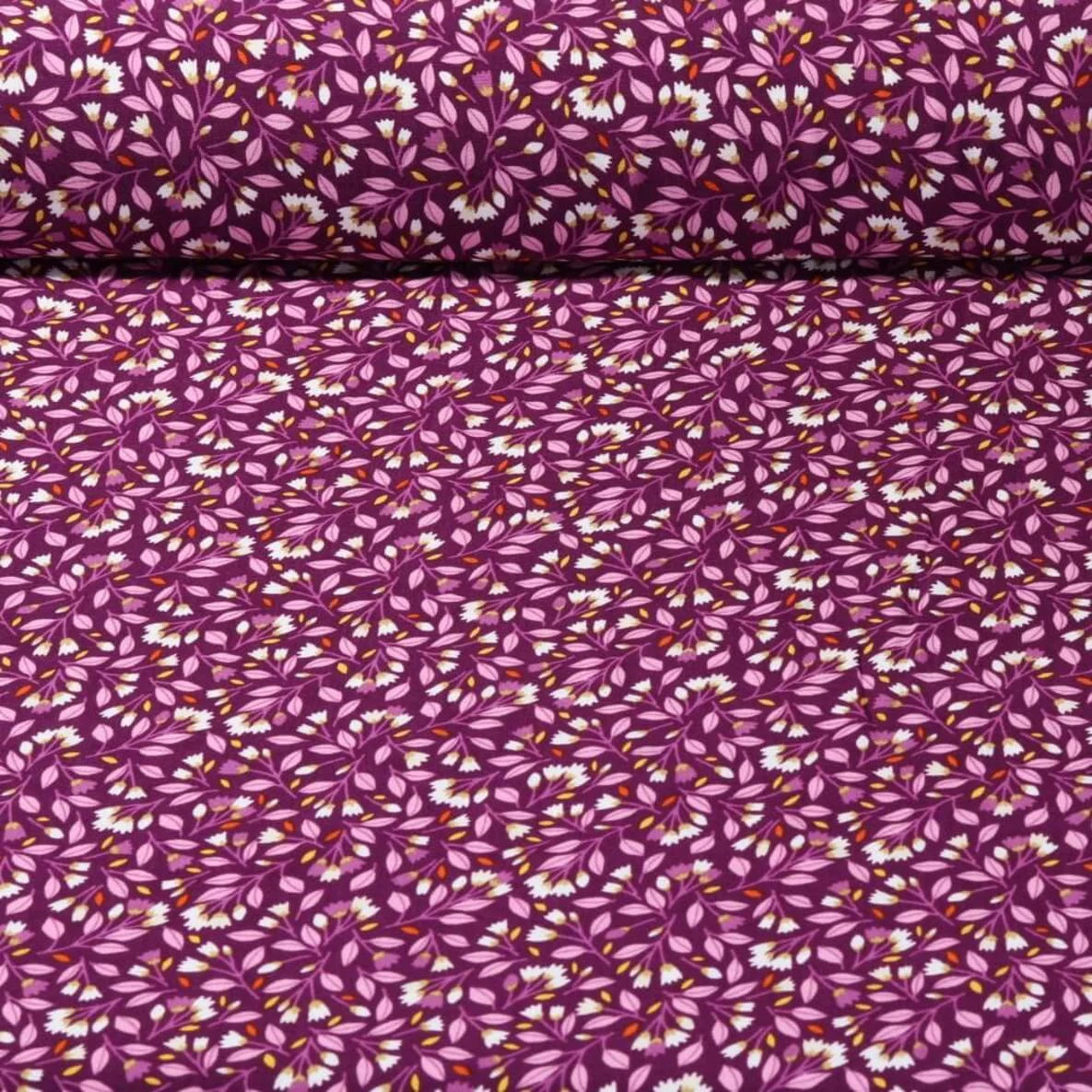 Viskose Popeline Blütenzweige Aubergine