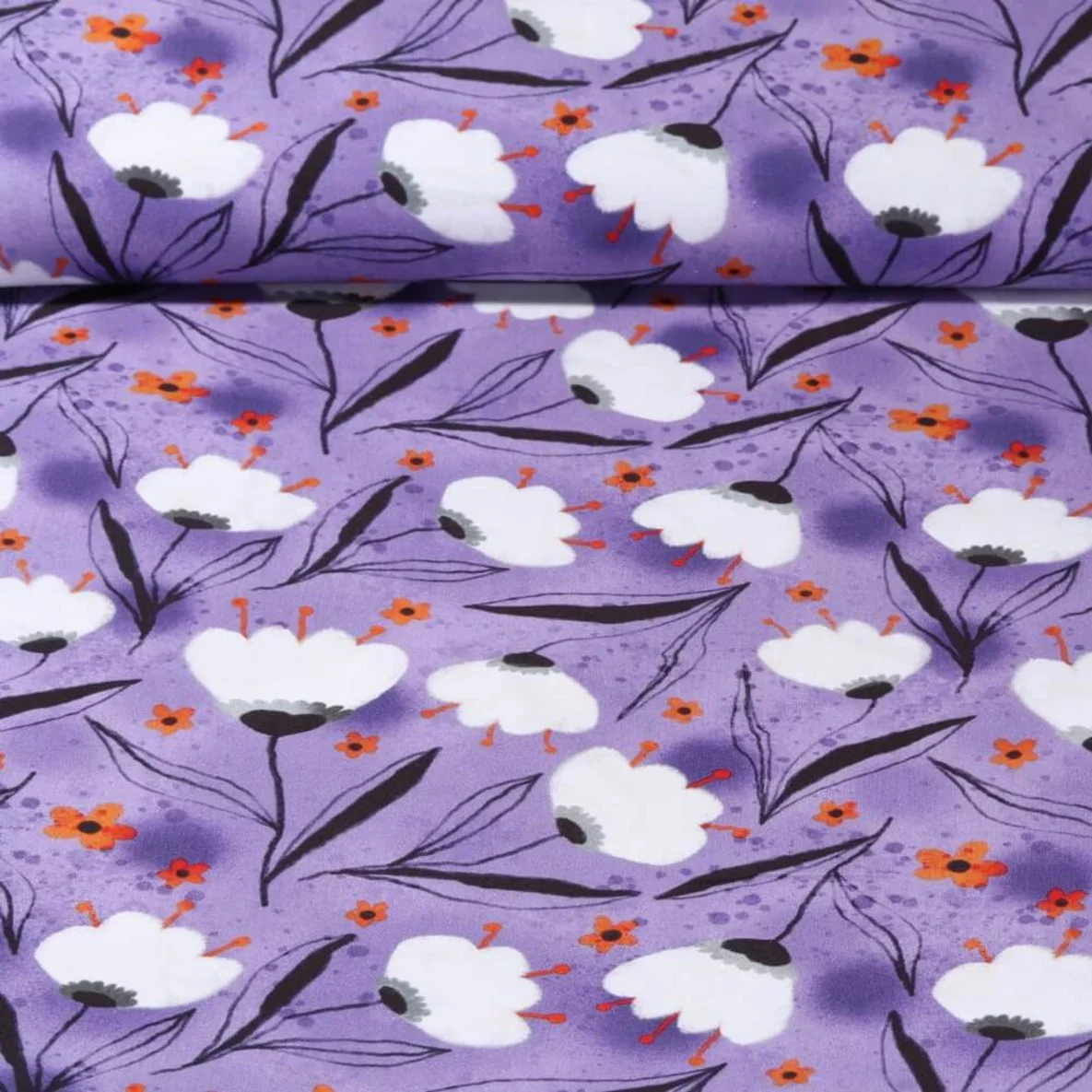Viskose Popeline Blumen Flieder