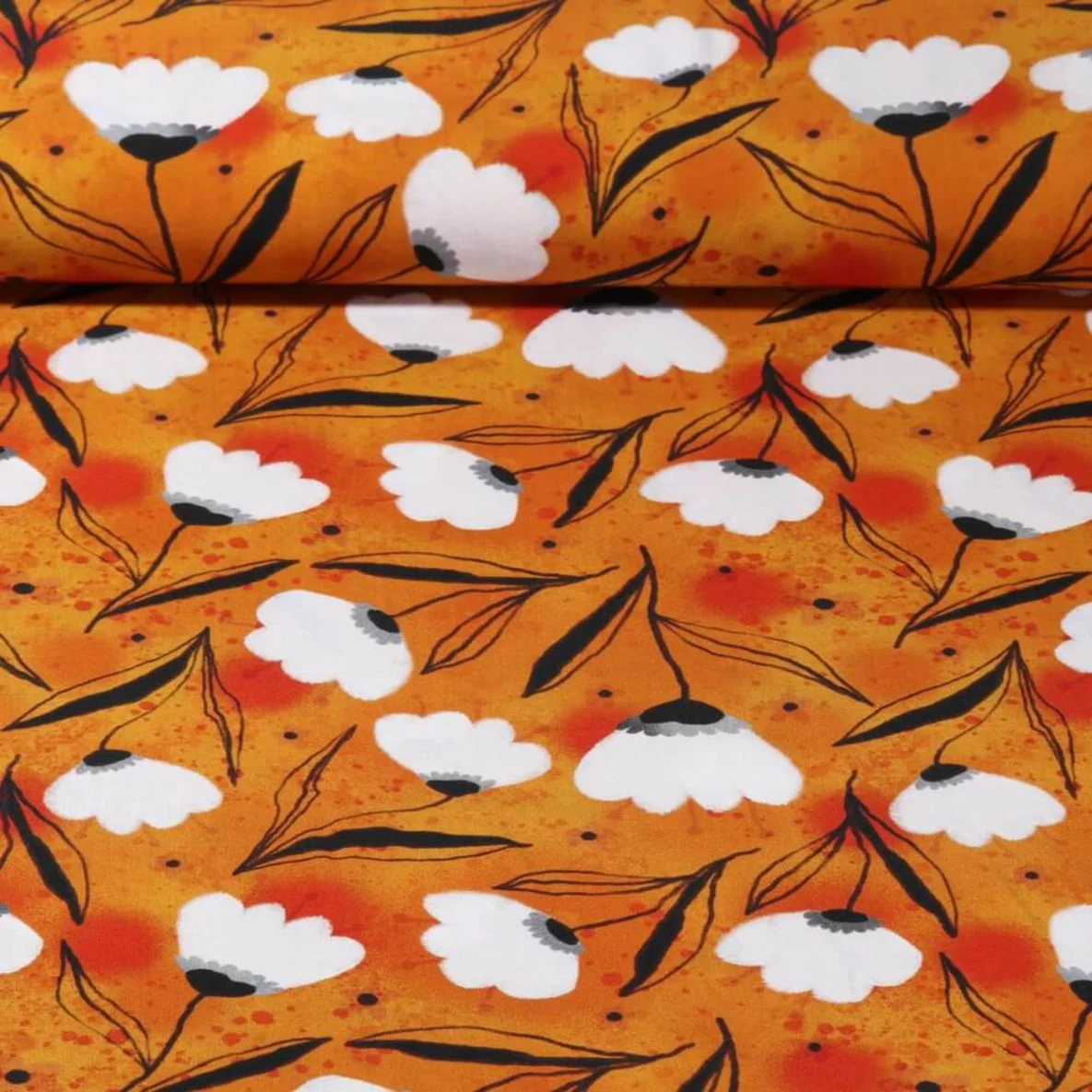 Viskose Popeline Blumen Orange