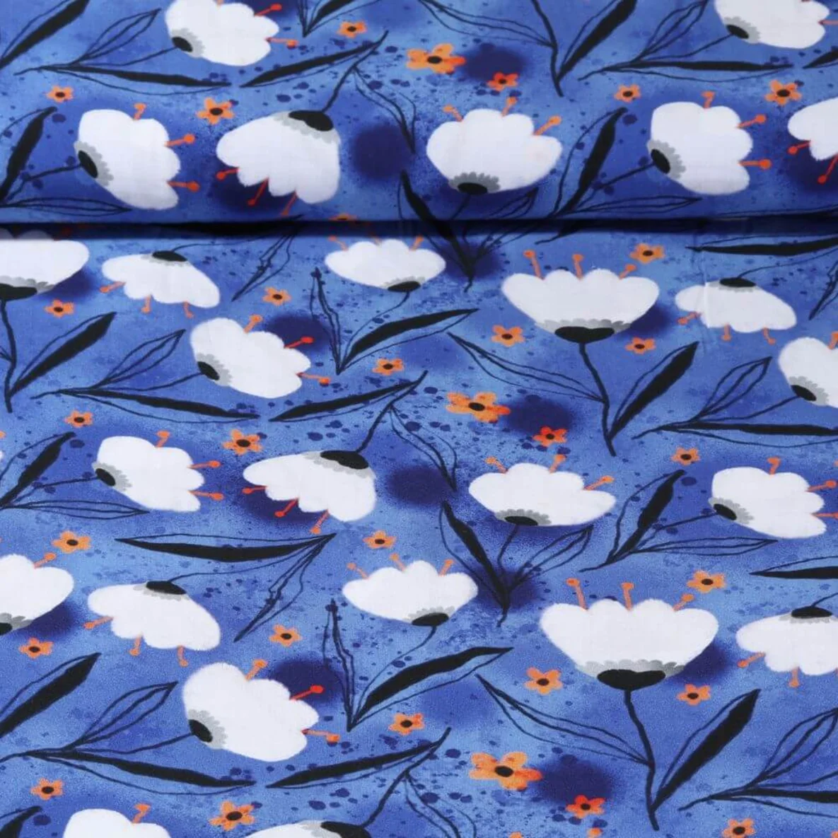 Viskose Popeline Blumen Royalblau