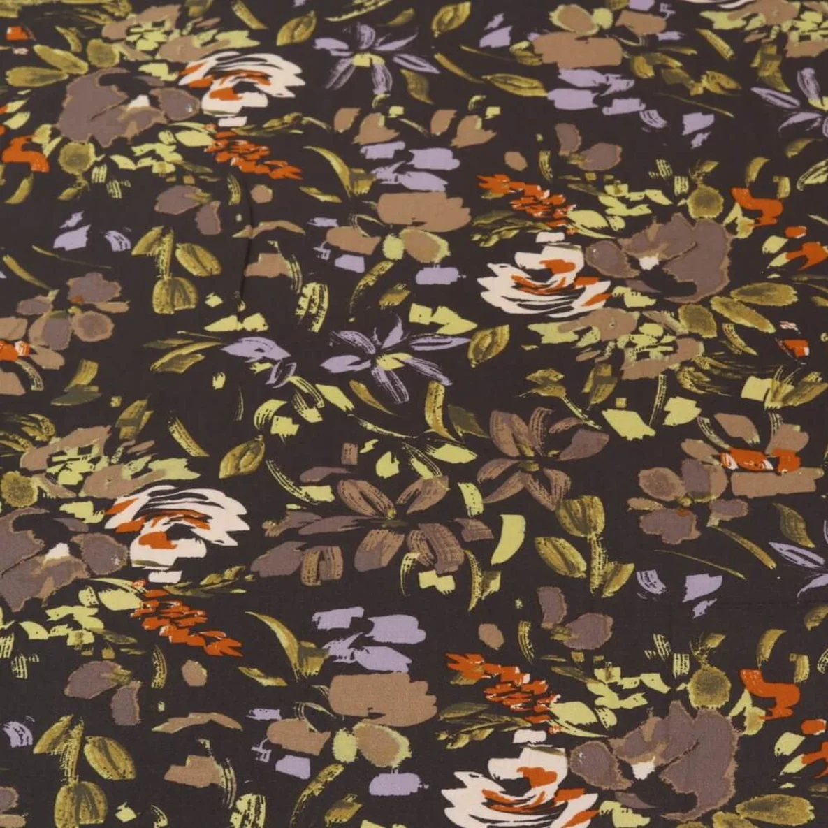 Viskose Popeline Blumenmalerei Dunkelgrau